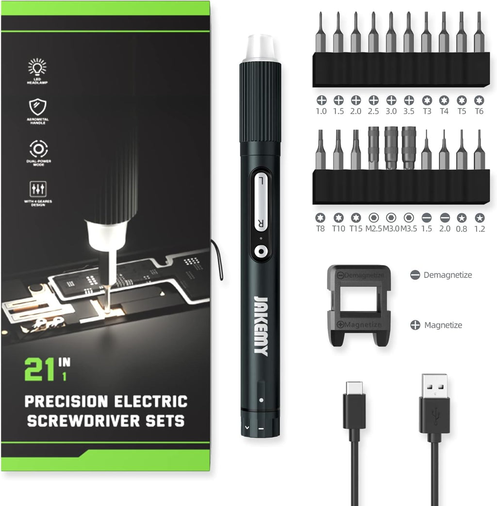 Small Electric Screwdriver Set, JAKEMY Adjustable 3 Torque Cordless Screwdriver Set for Laptop, Rechargeable Mini Computer Screwdriver Kit for Electronics Repair with Shadowless LED Lamp