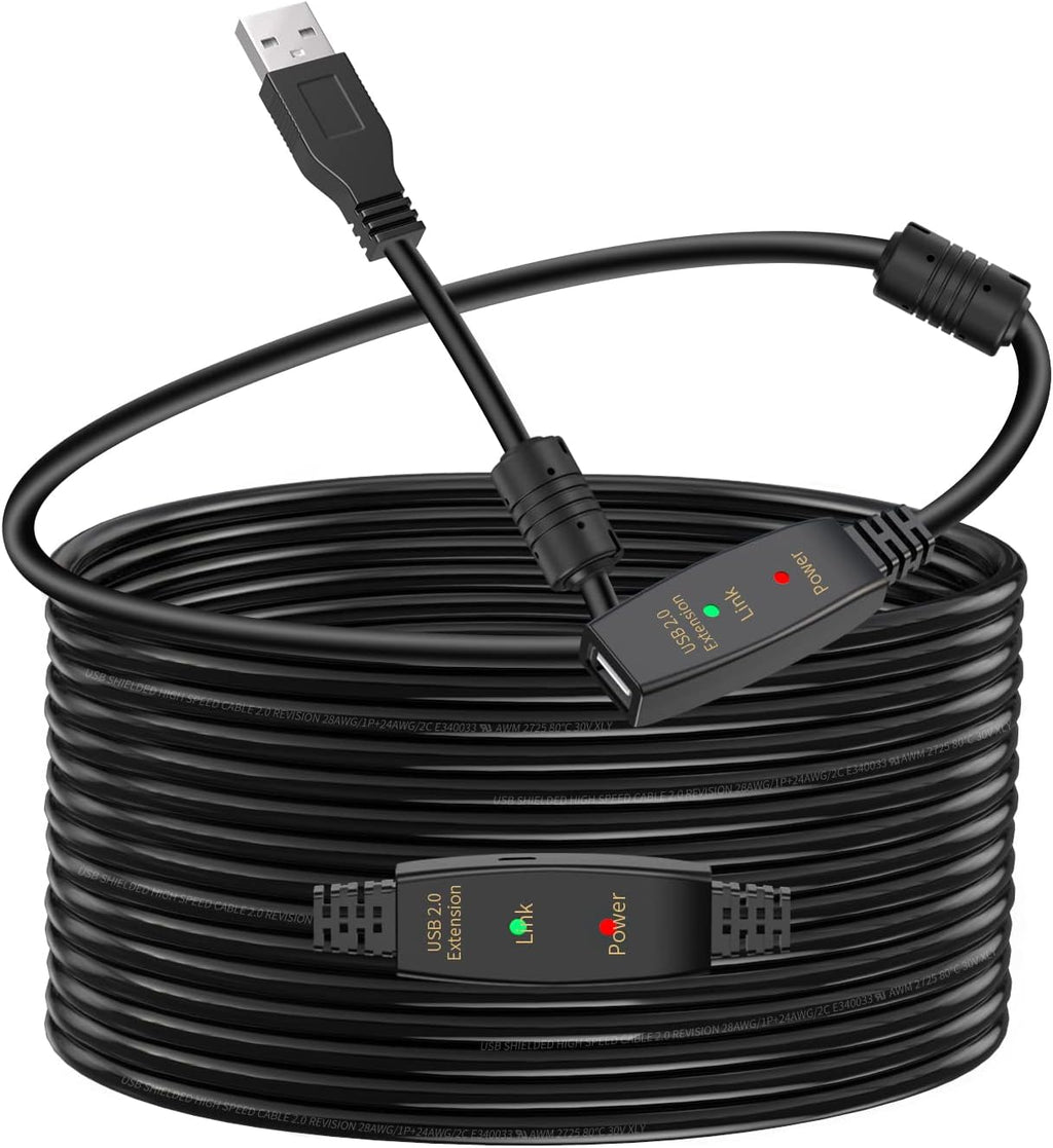 LDKCOK 60FT Active USB Extension Cable 2.0 Male to Female with A Extension chipset Signal Booster - Active Extension/Repeate