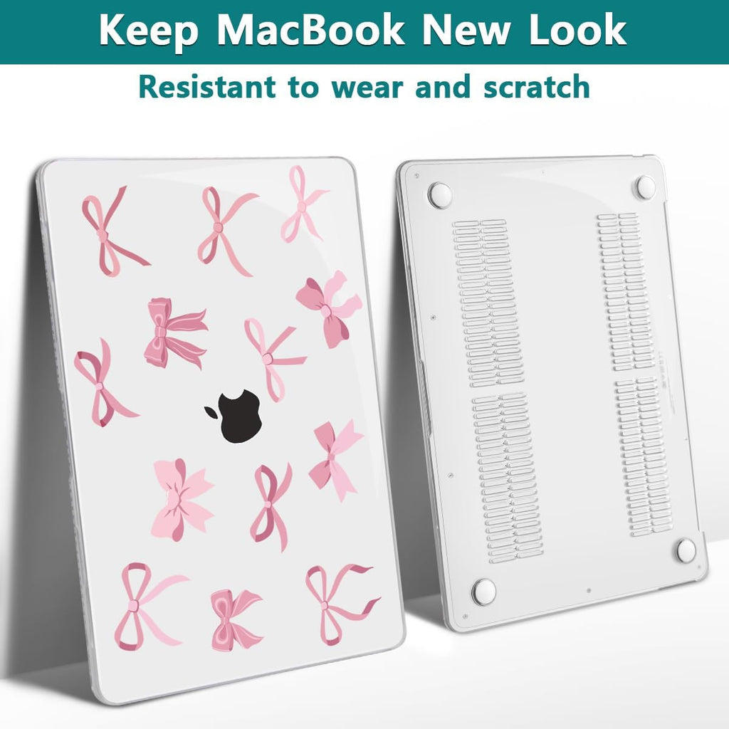 Teryeefi for MacBook Pro Case 13 inch 2024 2022-2016 Release fits Model A2338 M2 M1/A2289/A2251/A2159/A1989/A1706, Design Hard Shell for MacBook Pro 13 inch with Keyboard Cover,Cute Pink Bows