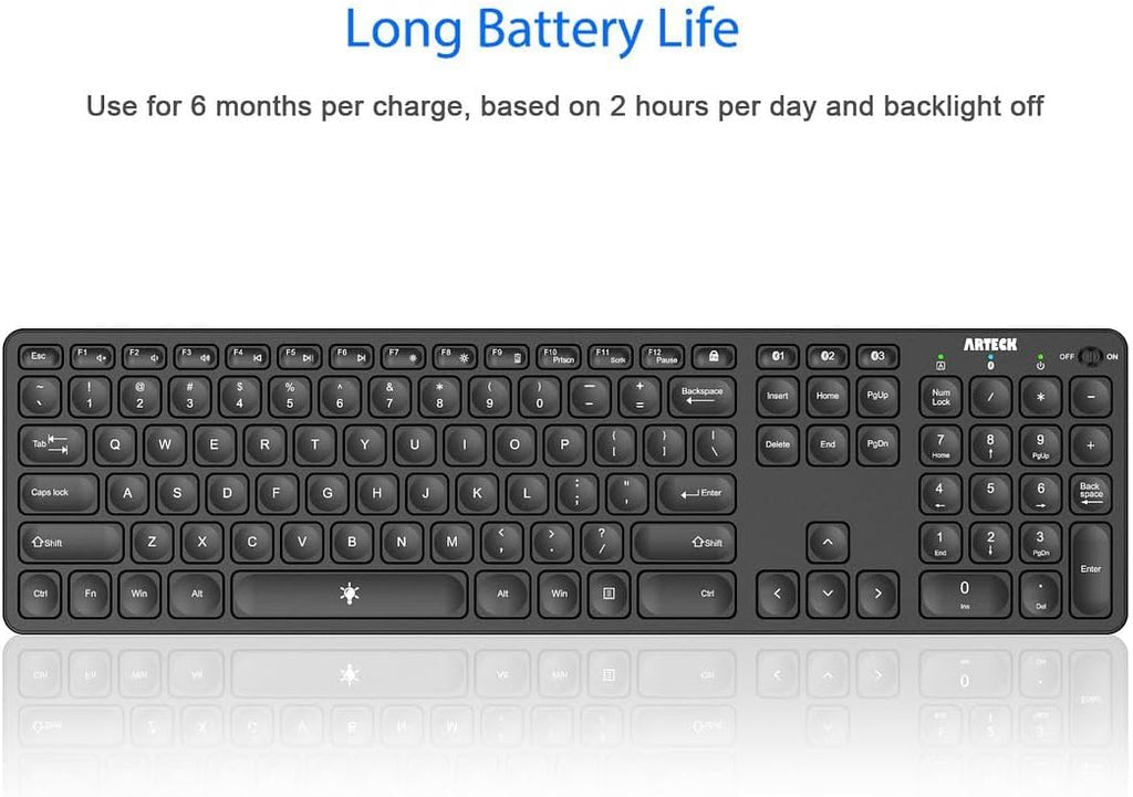 Arteck Universal Backlit 7-Colors & Adjustable Brightness Multi-Device Full Size Wireless Bluetooth Keyboard for Windows, iOS, iPad OS, Android, Computer Desktop Laptop Surface Tablet Smartphone