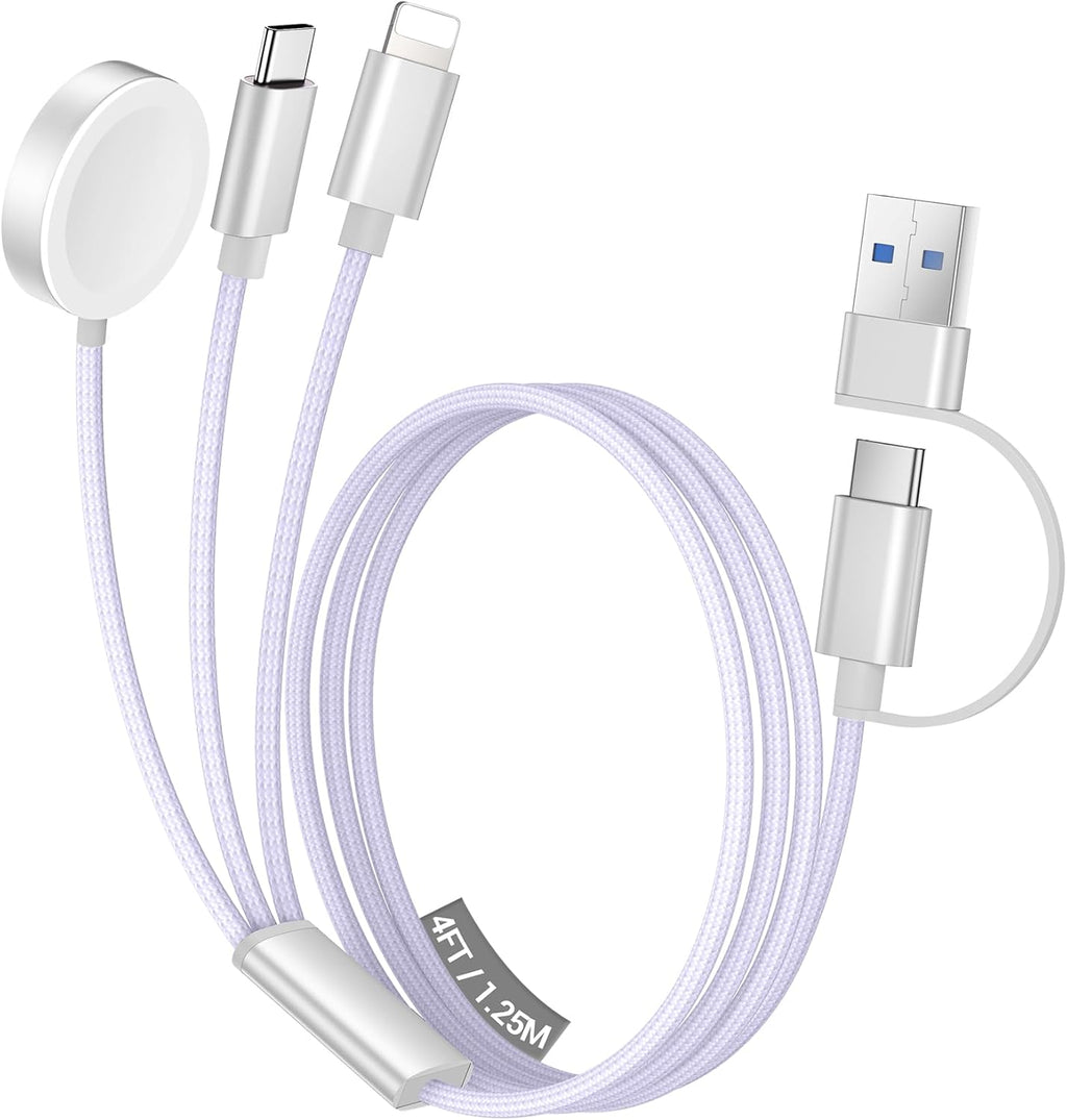 Temdan for Travel Vacation Essentials,3 in 2 USB C Cable for Apple Watch Charger/iPhone 16 Charger/Lightning,Multi Charging Cable Cord,Camping Essentials,Designed for iWatch &iPhone 16-12-4FT Purple