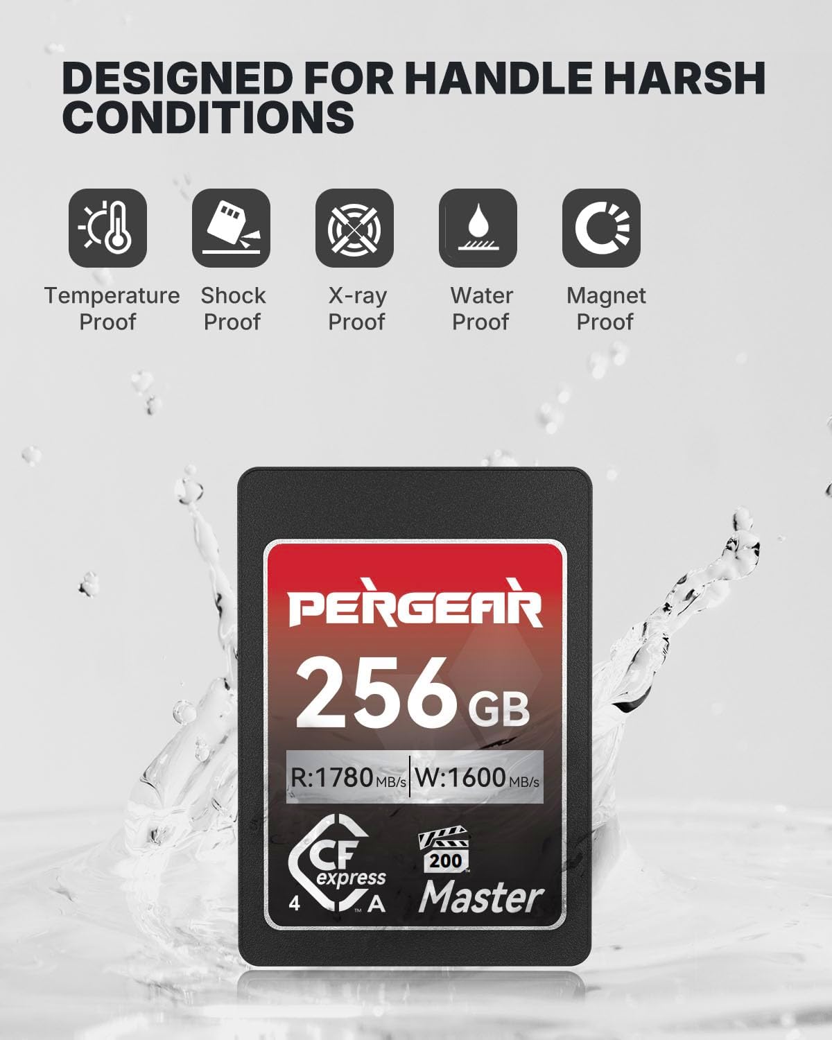 Pergear 256GB CFexpress 4.0 Type A Memory Card VPG200, Up to 1780MB/s Read Speed & 1600MB/s Write Speed for 4K 120P, 8K 30P Video Recording(Master Series), Compatible for Sony Alpha & FX Cameras