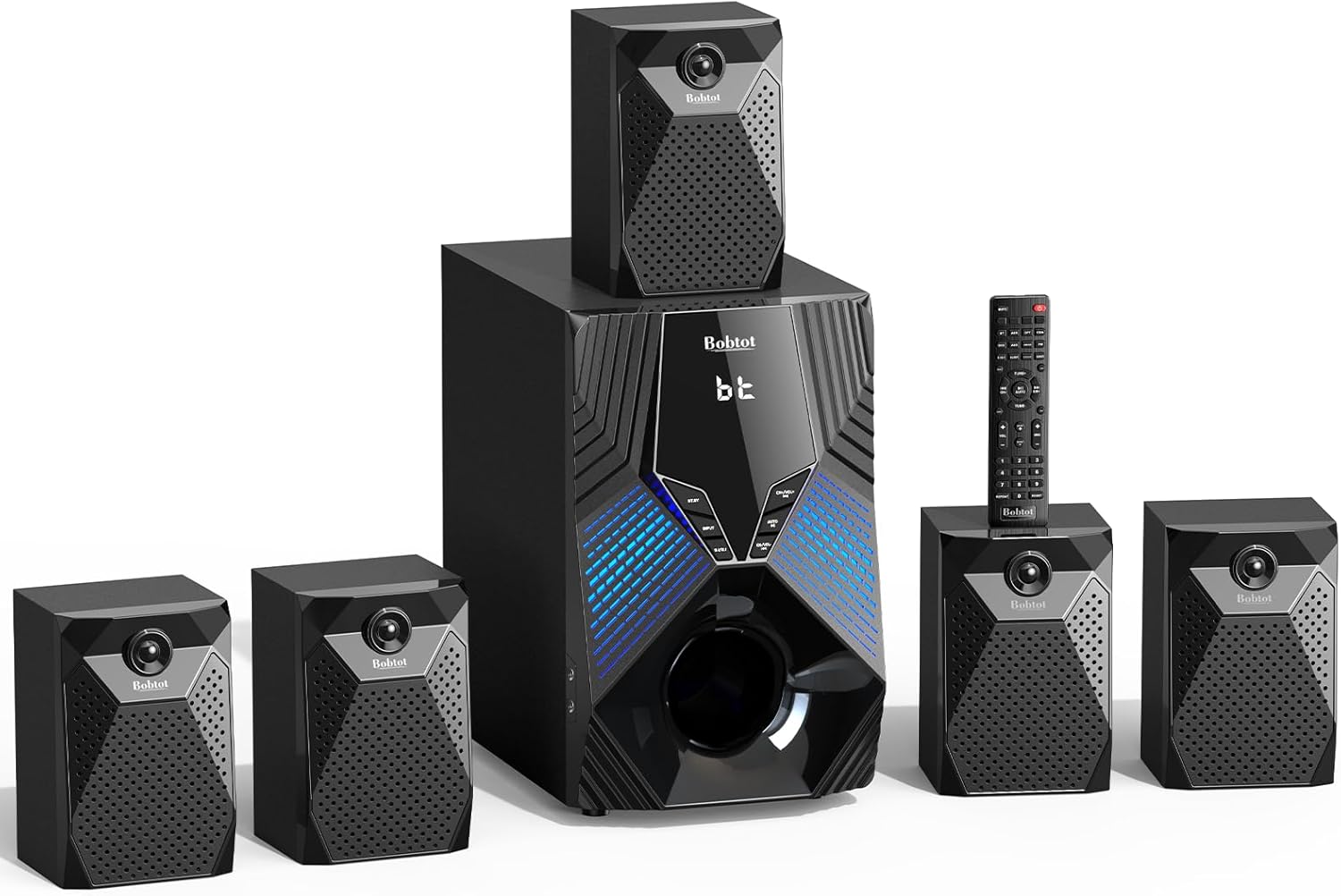 1000W Surround System 5 Wired Satellite Audio Speakers 8 inch Subwoofer 5.1/2.1 Channel Home Theater Deep Bass Support HDMI ARC Optical Bluetooth Karaoke Input