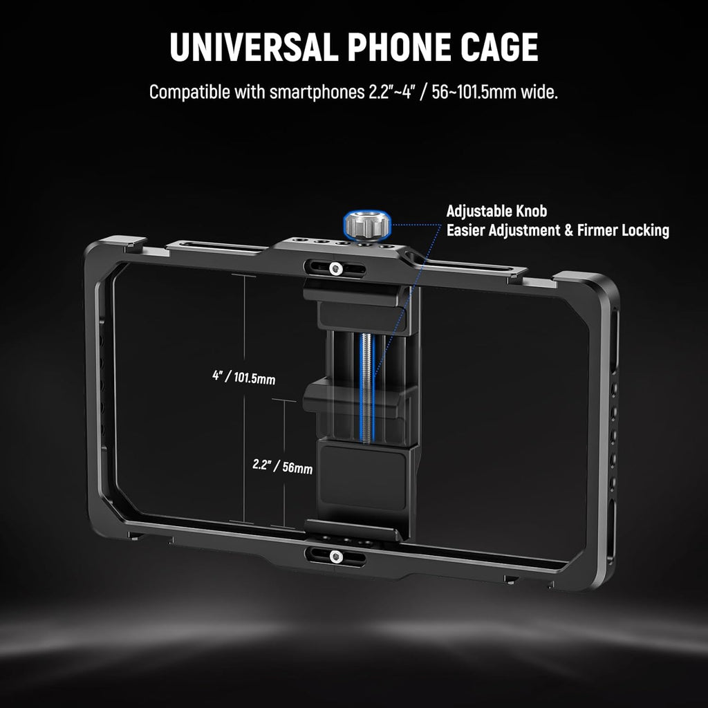 NEEWER Universal Phone Cage Video Rig with Bluetooth Shutter Side Handle Comfort Grips, Smartphone Stabilizer for Video Recording Compatible with iPhone 16 15 Pro Max 15 Pro Galaxy S24 Ultra, PA009E