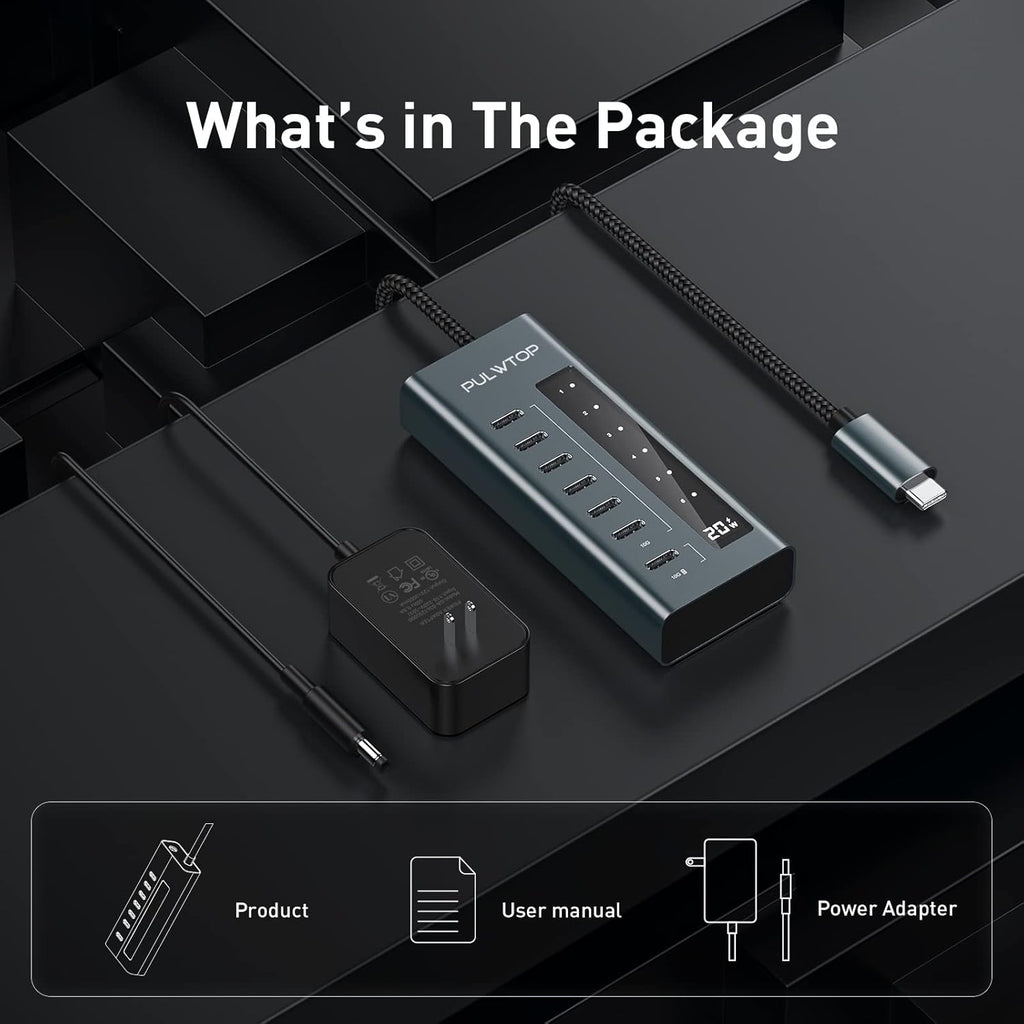 USB C Hub for Laptop, 7 in 1 10Gbps USB Adapter Support Data & Charging(Not Support Video), USB Hub 10Gbps Ports for iMac, MacBook Pro/Air, iPad, XPS, USB Hub Multiport Adapter