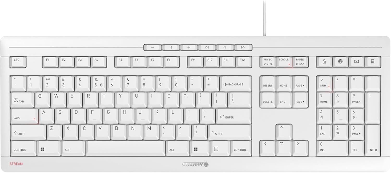 Cherry Stream Keyboard - Wired USB Keyboard - SX Scissors Mechanism - GS Approval - QWERTY – White
