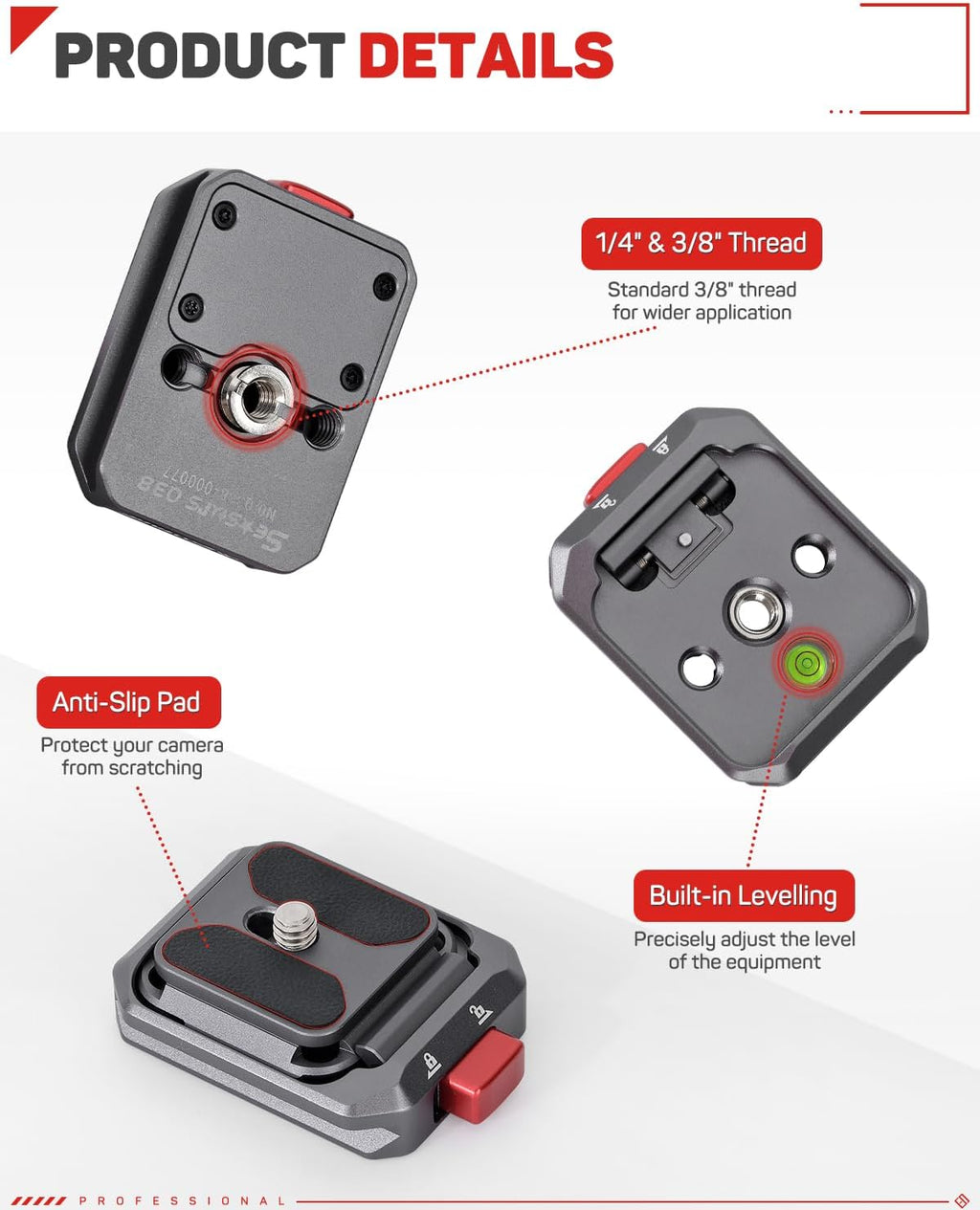 IFOOTAGE Action Camera Adapter Quick Release, Aluminum Tripod Mount Adapter, Quick Release Plate Compatible with GoPro/DJI Action Camera, Q38-RS