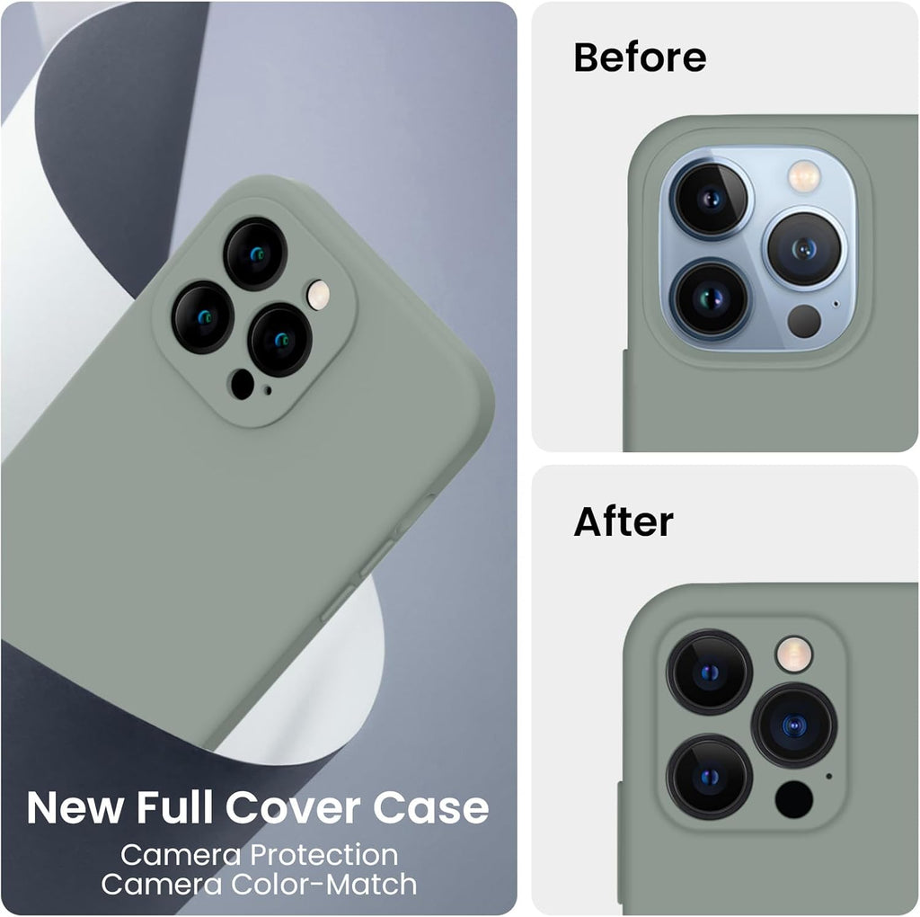 FireNova Designed for iPhone 13 Pro Case, Silicone Upgraded [Camera Protection] Phone Case with [2 Screen Protectors], Soft Anti-Scratch Microfiber Lining Inside, 6.1 inch, Calke Green