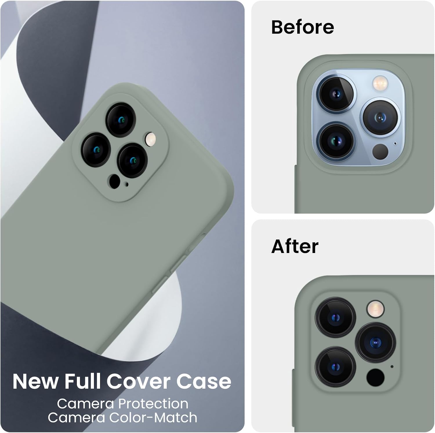 FireNova Designed for iPhone 13 Pro Case, Silicone Upgraded [Camera Protection] Phone Case with [2 Screen Protectors], Soft Anti-Scratch Microfiber Lining Inside, 6.1 inch, Calke Green