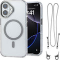 for iPhone 16 Case with 62.99 inch Lanyard, Classic Clear&Gray Magnetic Phone Case, Drop&Shockproof Protection Cases, Phone Lanyard for Around The Neck, Compatible with Magnet Accessory