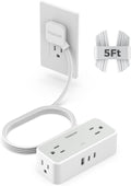 Flat Plug Extension Cord 5 FT, TESSAN Surge Protector Power Strip with 4 AC Outlets 3 USB Ports(2 USB C), 900 Joules Protection, Suitable for Home Office Dorm, Desk Organizers and Accessories
