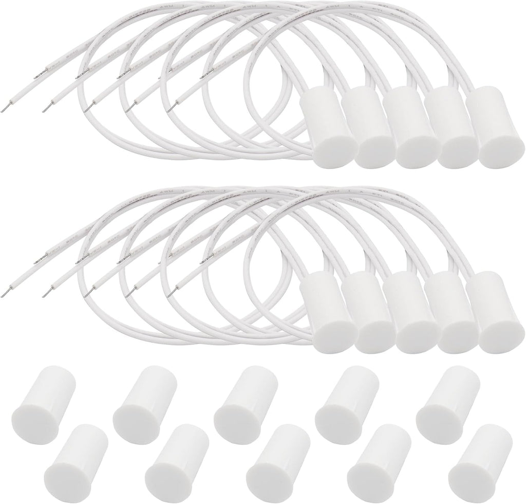 10PCS Recessed Wired Security Window Door Contact Sensor, Normally Closed NC, Door Alarm Magnetic Reed Switch with 2 Wire, ABS White, RC-33