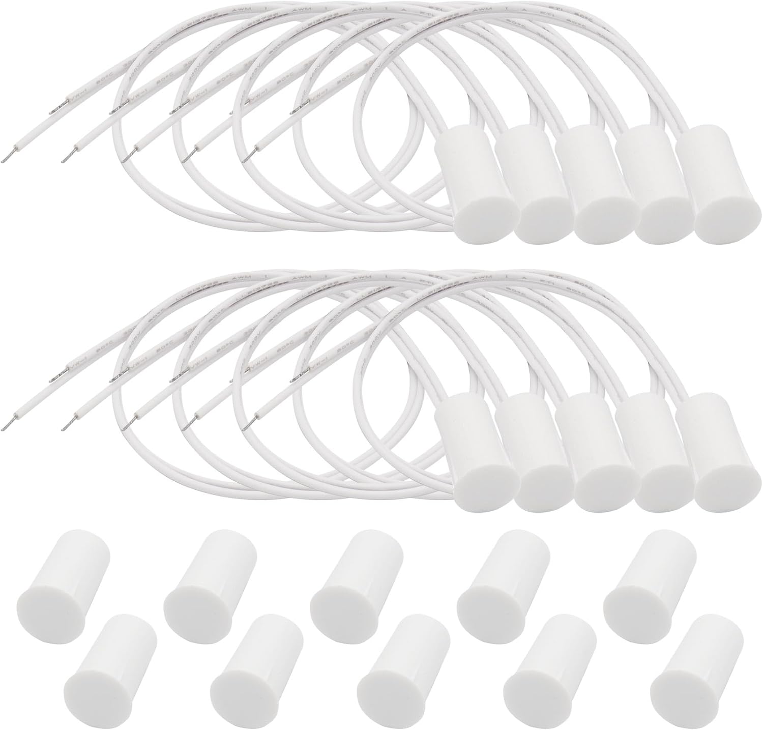 10PCS Recessed Wired Security Window Door Contact Sensor, Normally Closed NC, Door Alarm Magnetic Reed Switch with 2 Wire, ABS White, RC-33