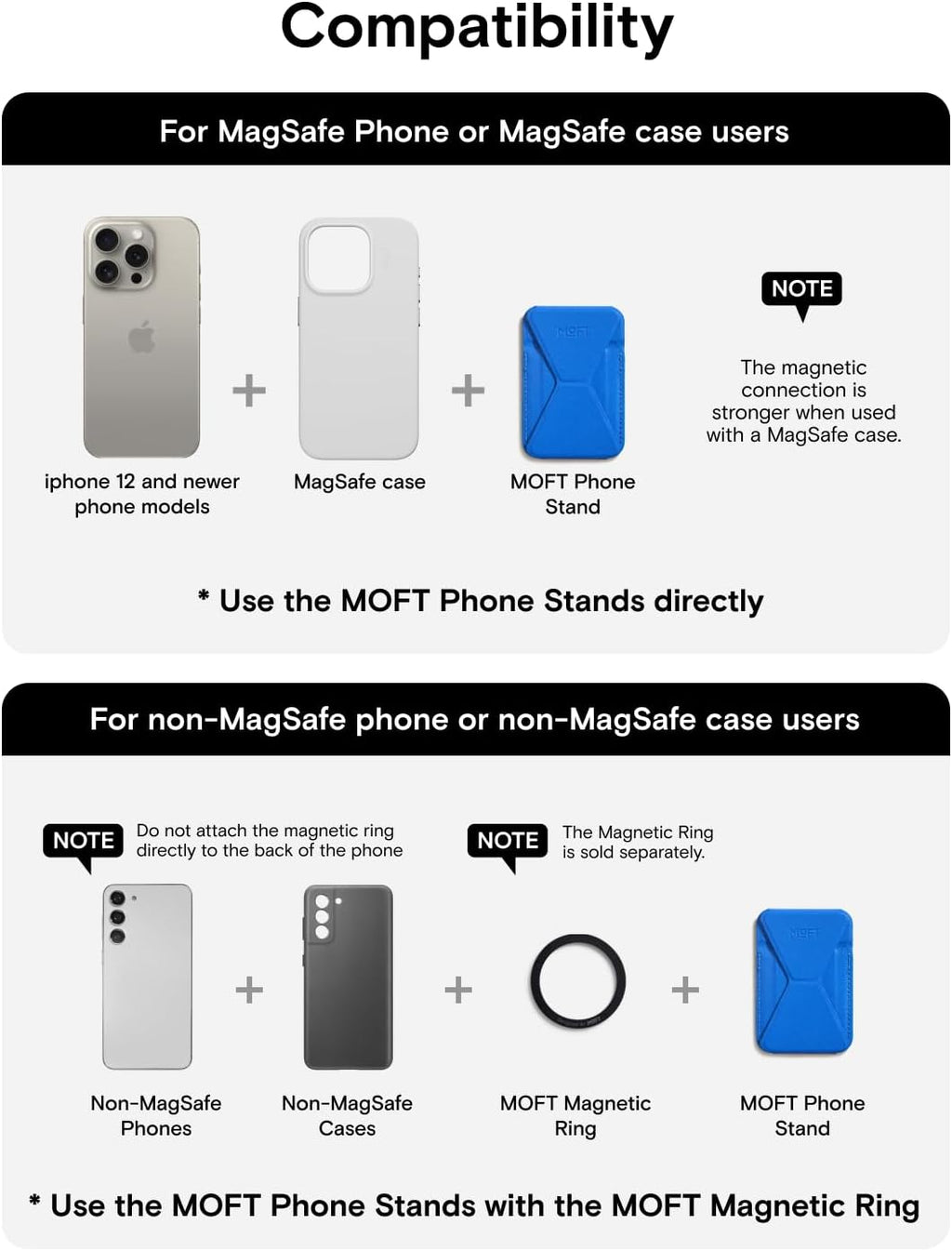 MOFT Magnetic Wallet Stand Compatible with iPhone 16/15/14/13/12 Series, Angle Adjustment & Magsafe Compatible MOVAS Phone Stand,Sapphire