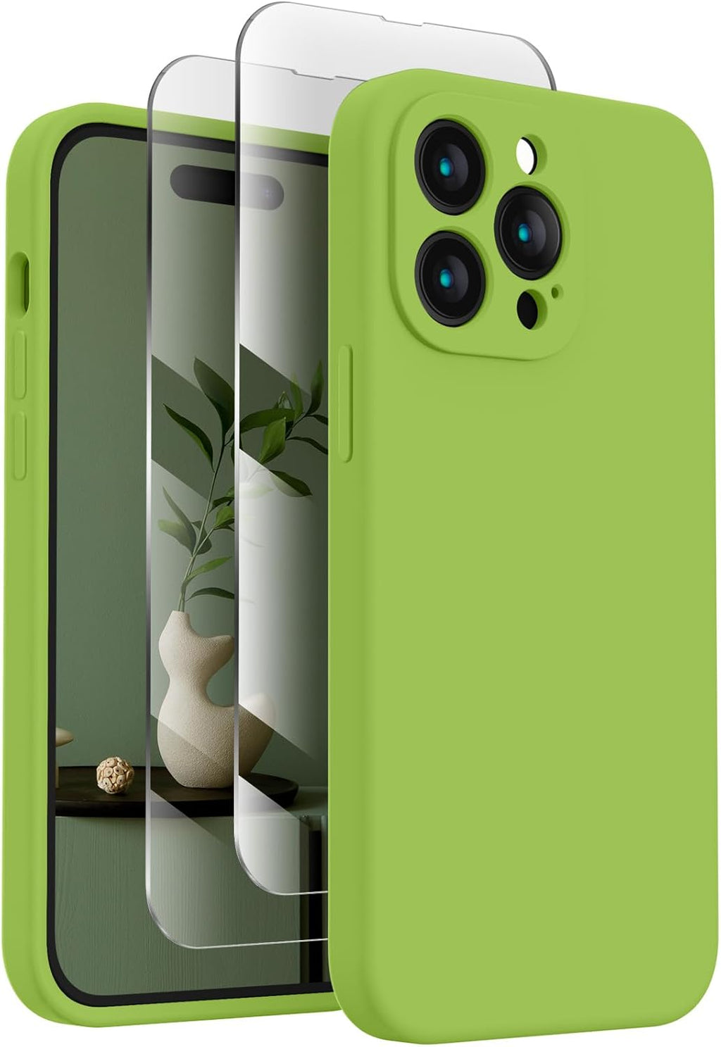 FireNova for iPhone 14 Pro Case, Silicone Upgraded [Camera Protection] Phone Case with [2 Screen Protectors], Soft Anti-Scratch Microfiber Lining Inside, 6.1 inch, Sprout Green