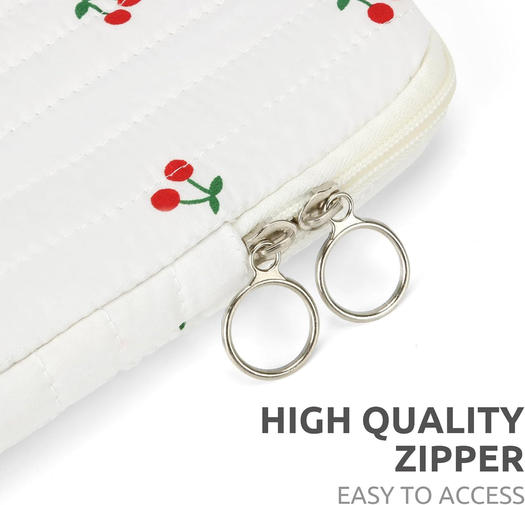 Puffy Laptop Sleeve 13-15.6 Inch Cute Quilted Laptop Protective Case Padded Floral Computer Sleeve for MacBook (B-Cherry, 15 Inch)