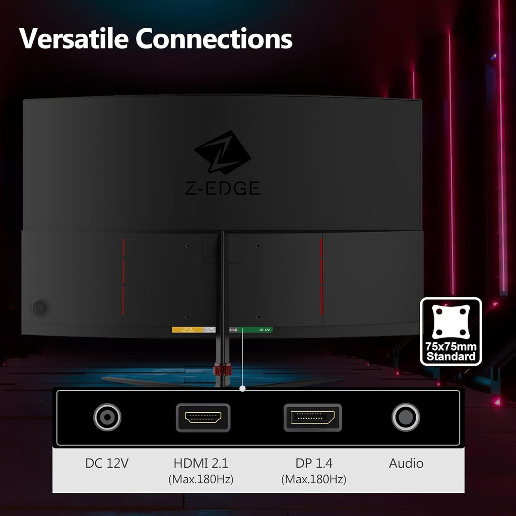 Z-Edge UG24 24-inch Curved Gaming Monitor 180Hz Refresh Rate, 1ms MPRT, FHD 1080 Gaming Monitor, R1650 Curved