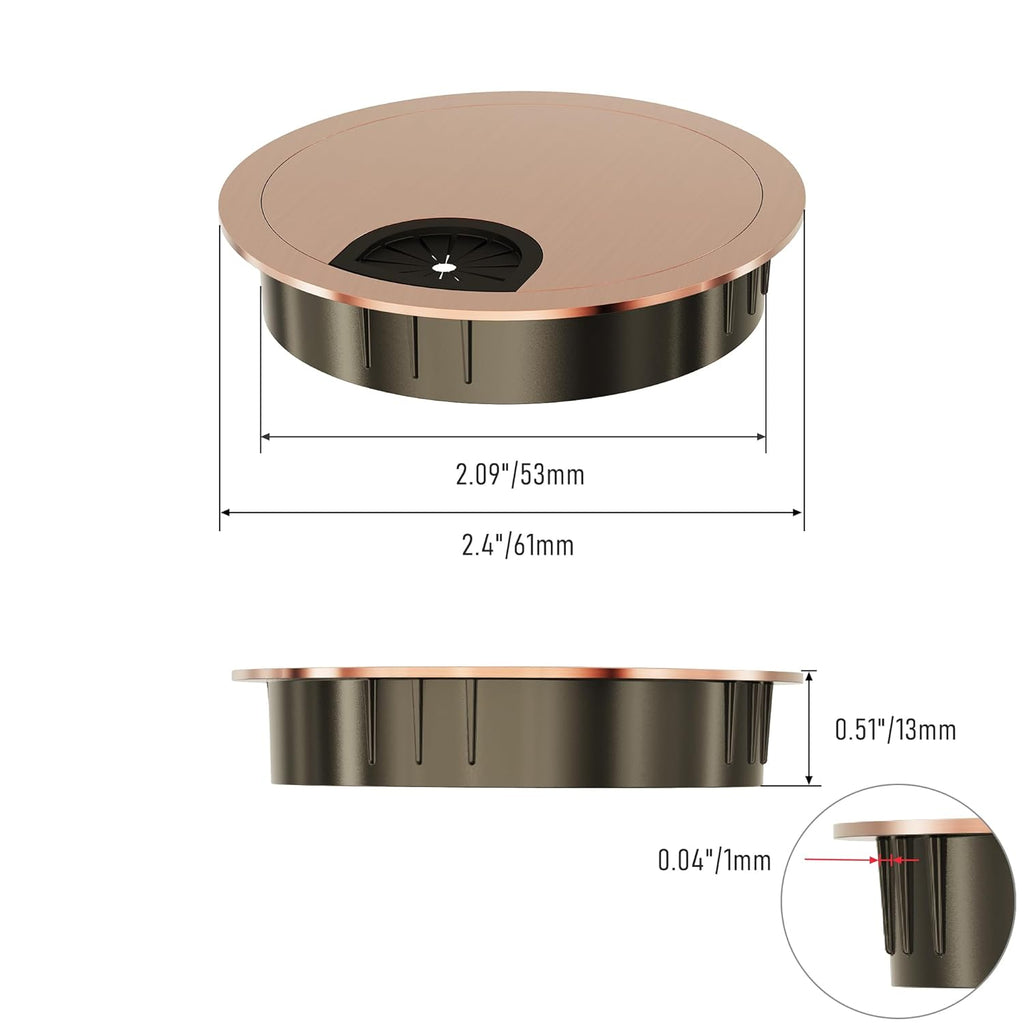 2 Pack Desk Grommet 2-1/8 Inch 53mm, Zinc Alloy Computer Desk Wire Hole Cover, Office Desktop Cord Cable Hole Metal Ring, Red Bronze