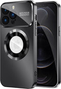 Magnetic for iPhone 12 Pro Max Case, Compatible with MagSafe, Built-in Camera Lens Protector, Logo View, Military Grade Drop Proof Phone Case Cover, Black
