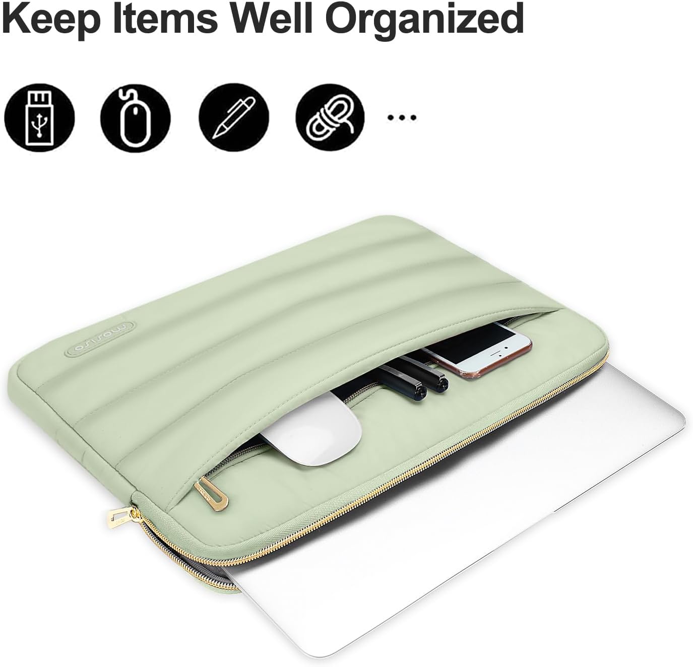 MOSISO 13.3 inch Laptop Case, 13-13.3 inch Puffy Laptop Sleeve Compatible with MacBook Air 13 13.6 M4 M3 M2 M1/Pro 13/Pro 14, HP Dell ASUS Lenovo,Polyester Horizontal Bag with Small Case, Sage Green