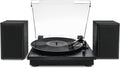 Victrola Montauk Vinyl Record Player, 3-Speed Belt Driven Turntable with Stereo Bluetooth Speaker Pair, RCA Output & 3.5mm Headphone Jack, Removable Dust Cover, Black Wood Finish