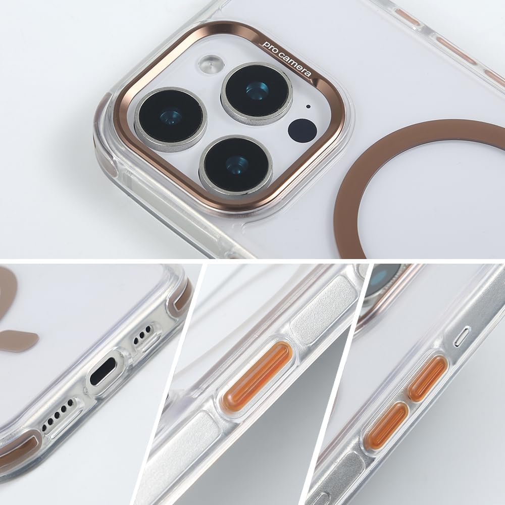 for iPhone 14 Pro Max Case with 62.99 inch Lanyard, Compatible with MagSafe, Shockproof Military-Grade Protection, Yellowing Resistant, Adjustable Strap Magnetic Cover, Classic Clear&Brown