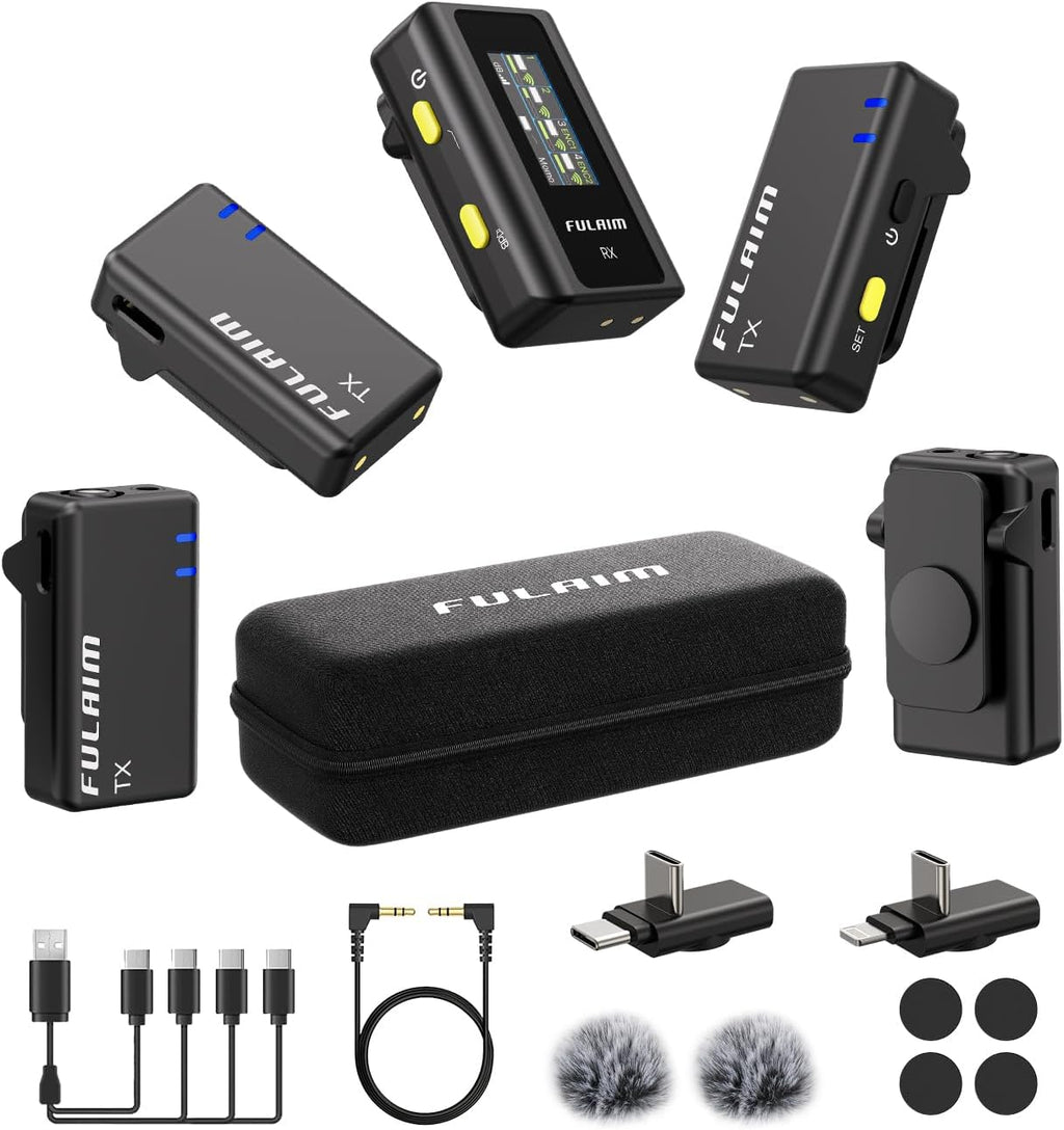 FULAIM X6 Wireless Lavalier Microphones with 4 Transmitter for iPhone, iPad, Android, Camera, Lapel Mic with 48KHz 24Bit, Noise Cancellation for Video Recording, Vlog, YouTube, TikTok