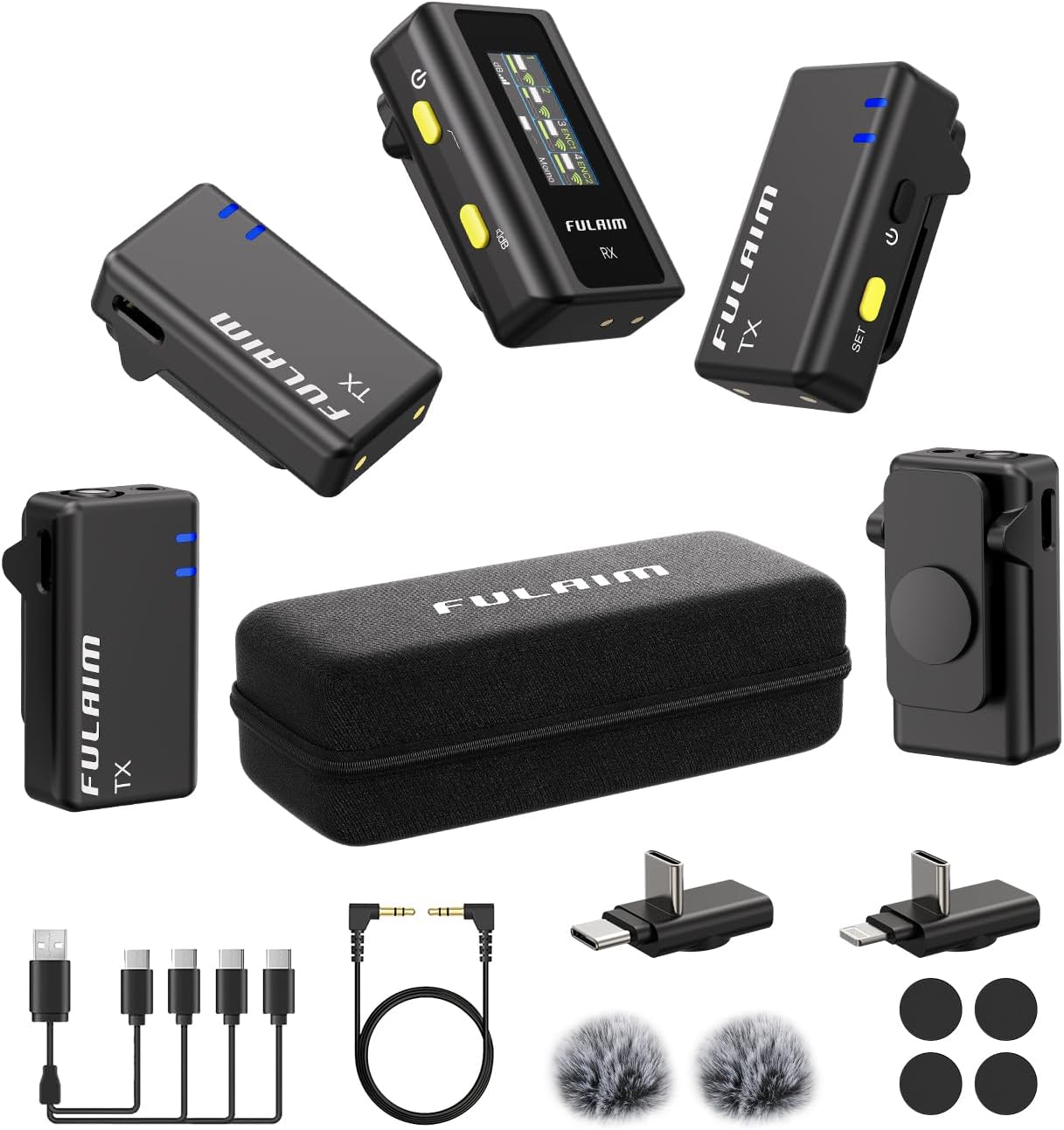 FULAIM X6 Wireless Lavalier Microphones with 4 Transmitter for iPhone, iPad, Android, Camera, Lapel Mic with 48KHz 24Bit, Noise Cancellation for Video Recording, Vlog, YouTube, TikTok