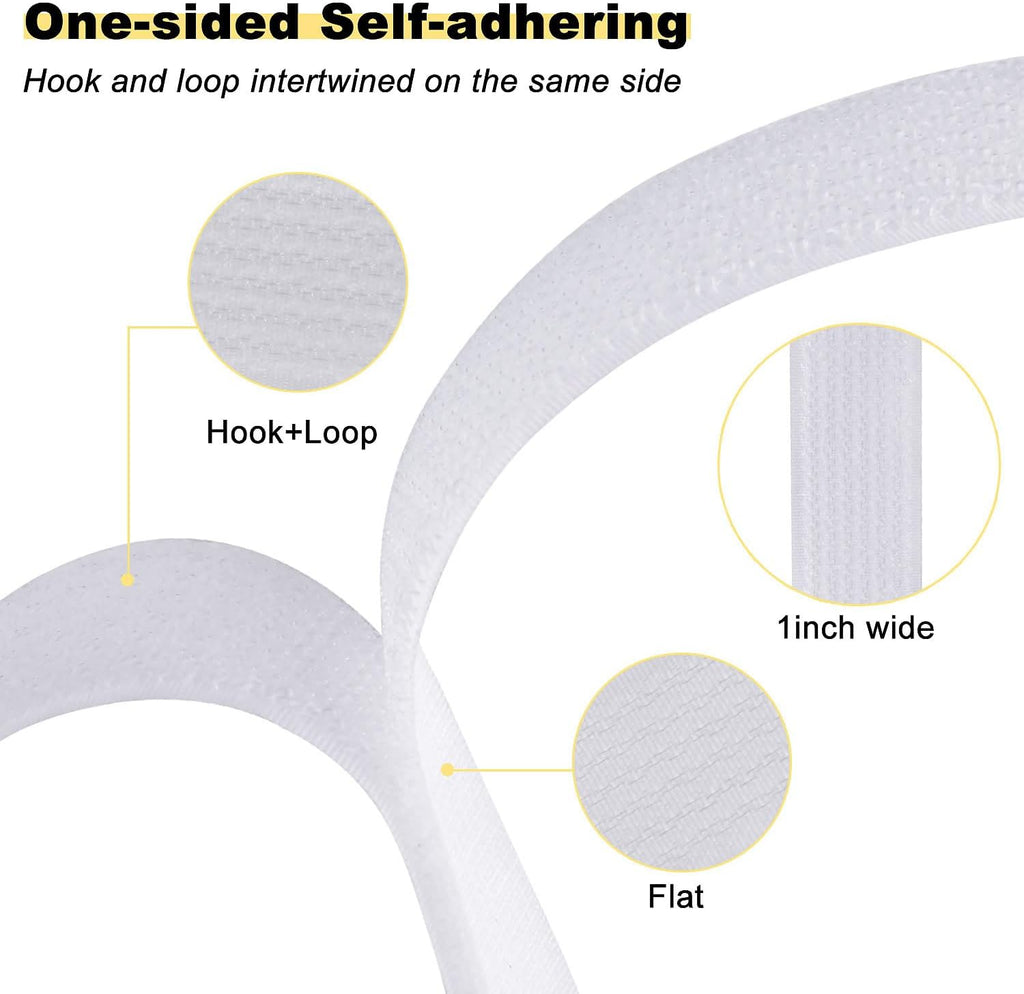 1"x16ft Hook and Loop Straps with 25 Metal Buckles, Adjustable Fastening Cable Straps, Cut-to-Length Cinch Strap, Reusable Nylon Securing Cord Ties for Organizer or Storage, 1 inch Wide, White