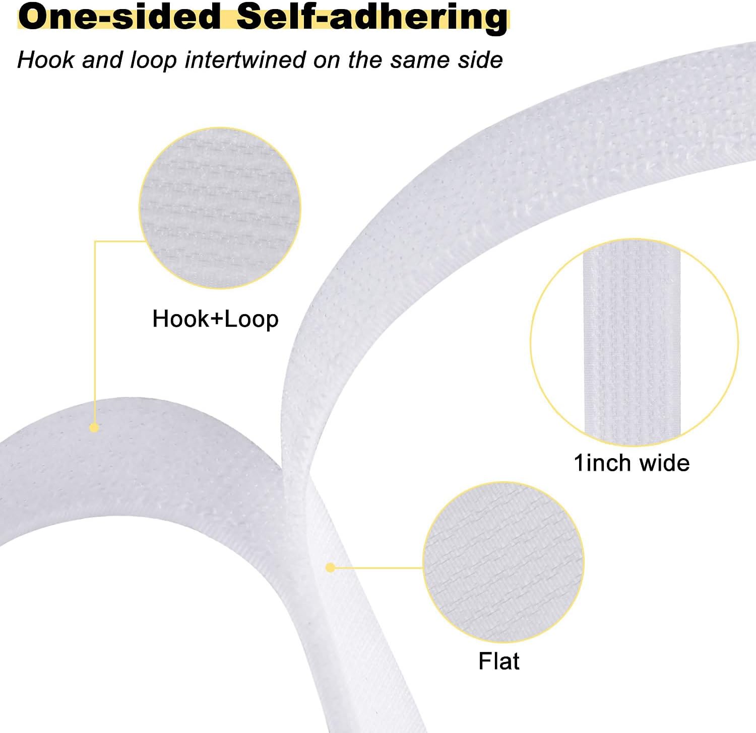 1"x16ft Hook and Loop Straps with 25 Metal Buckles, Adjustable Fastening Cable Straps, Cut-to-Length Cinch Strap, Reusable Nylon Securing Cord Ties for Organizer or Storage, 1 inch Wide, White