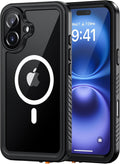 Lanhiem Magnetic for iPhone 16 Case, IP68 Waterproof Dustproof Shockproof Cases with Screen Protector [Compatible with MagSafe], Heavy Duty Rugged Phone Cover for iPhone 16-6.1 inch (Black)