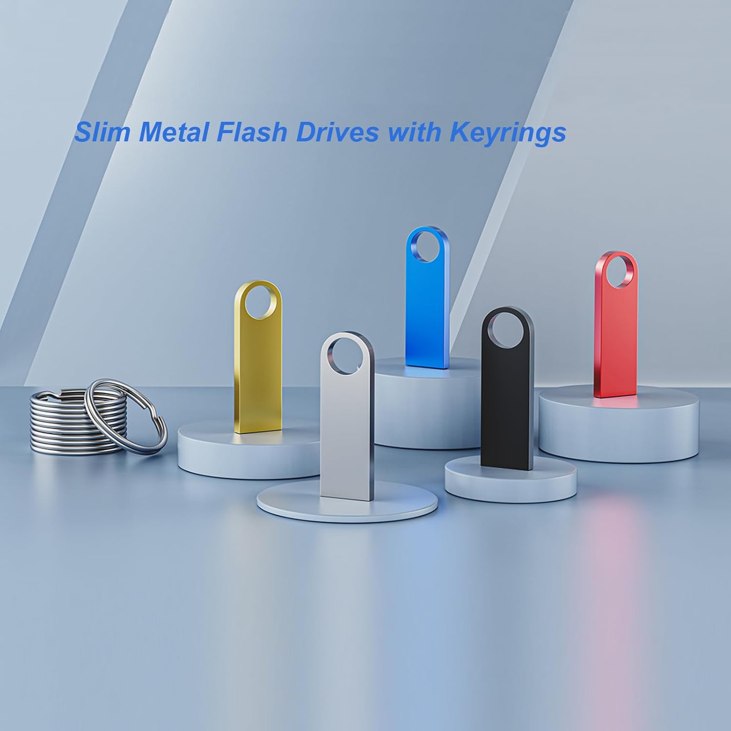 5 Pack 128GB USB Flash Drive with Keychains, Wooolken Sleek Metal USB 2.0 Thumb Drives Memory Stick for PC Laptop Computer