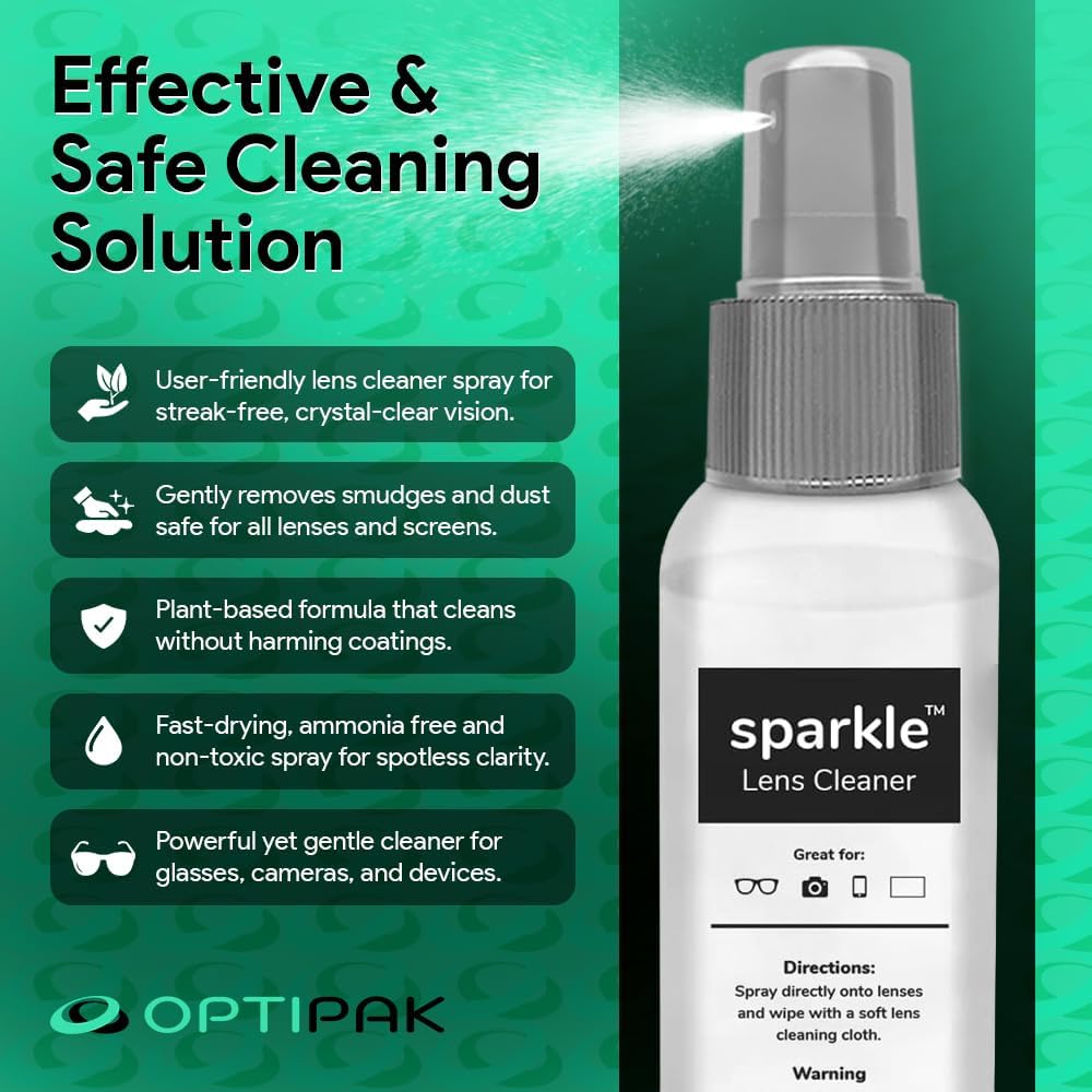Sparkle Anti-Reflective Lens Cleaner Spray kit | (2) 1oz Glasses Cleaner Spray + (2) Microfiber Cloth for Eyeglasses, Sunglasses, Lenses, Screens and Camera Cleaning Kit (4 Piece Set)