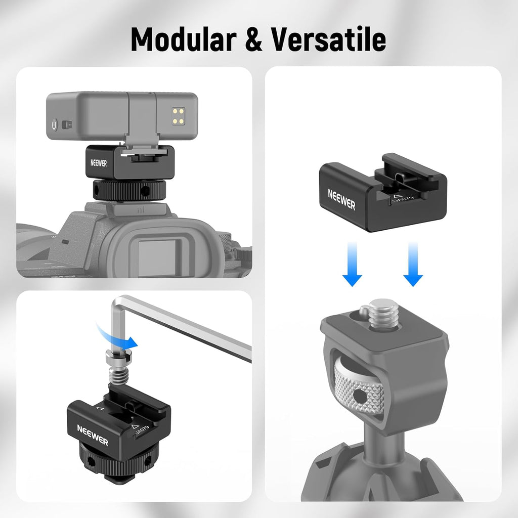 NEEWER Cold Shoe Mount Adapter Compatible with DJI Mic 2 Rode Wireless GO II Hollyland Saramonic NEEWER Wireless Mini Microphone, Anti Interference Offset Contact Design for Speedlite Flash, UA079