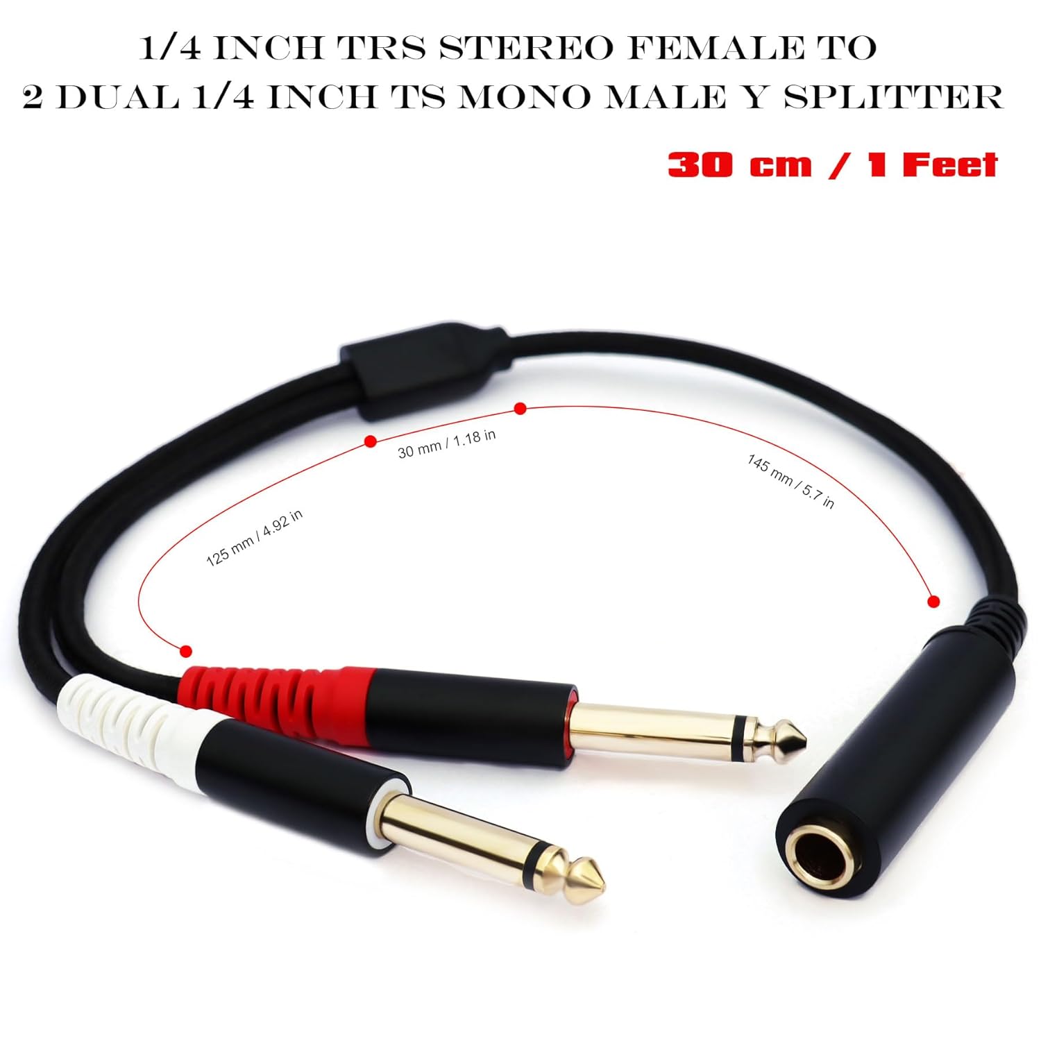 1/4 TRS Female to Dual 1/4 TS Y Splitter Cable Adapter, 1/4" Female TRS to Dual 6.35mm TS Male Adapter, 6.35mm 1/4 Inch Female to Two 6.35mm 1/4 inch TS Stereo Breakout Cable - 1 ft