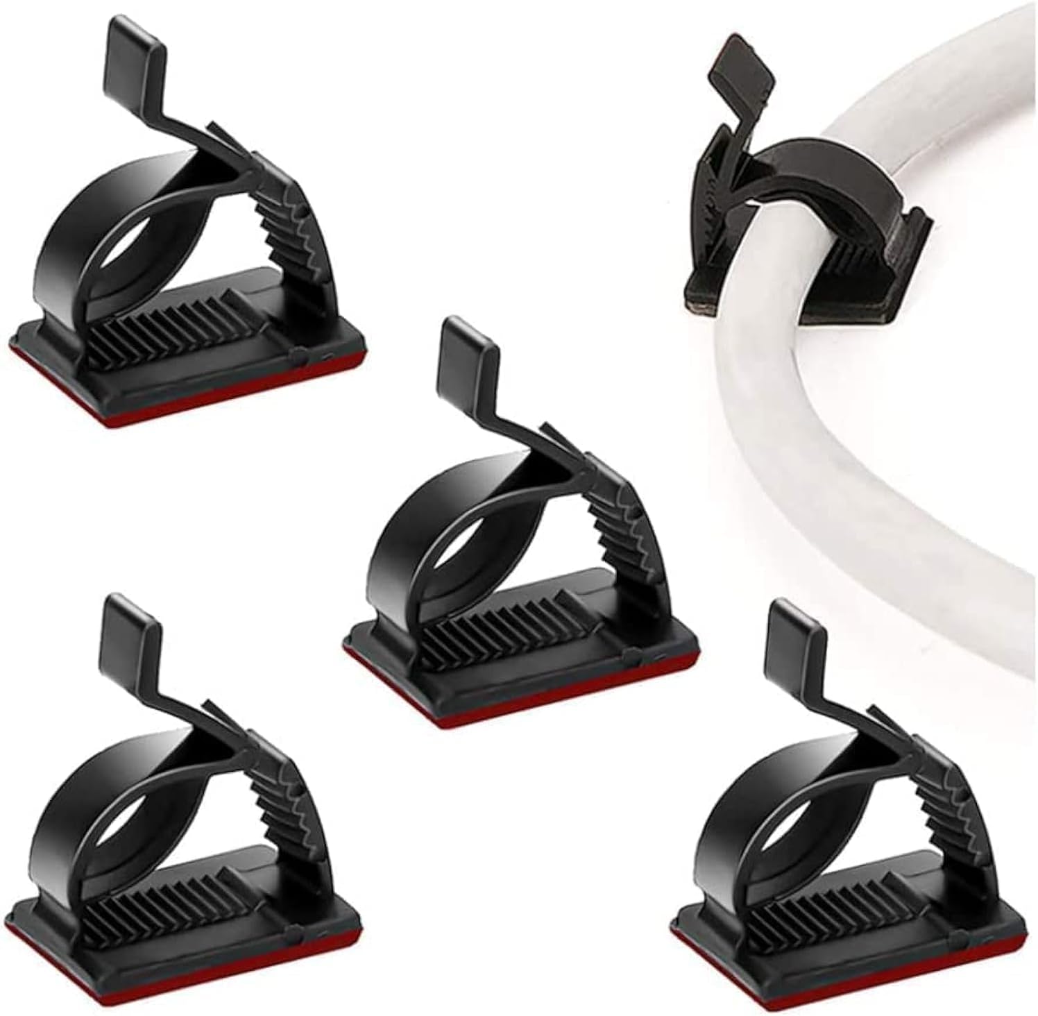 SOULWIT 50Pcs Adjustable Cable Management Clips, Adhesive Organizers Sticky Wire Clips Cord Holder for TV PC Ethernet Under Desk Wall Home Office