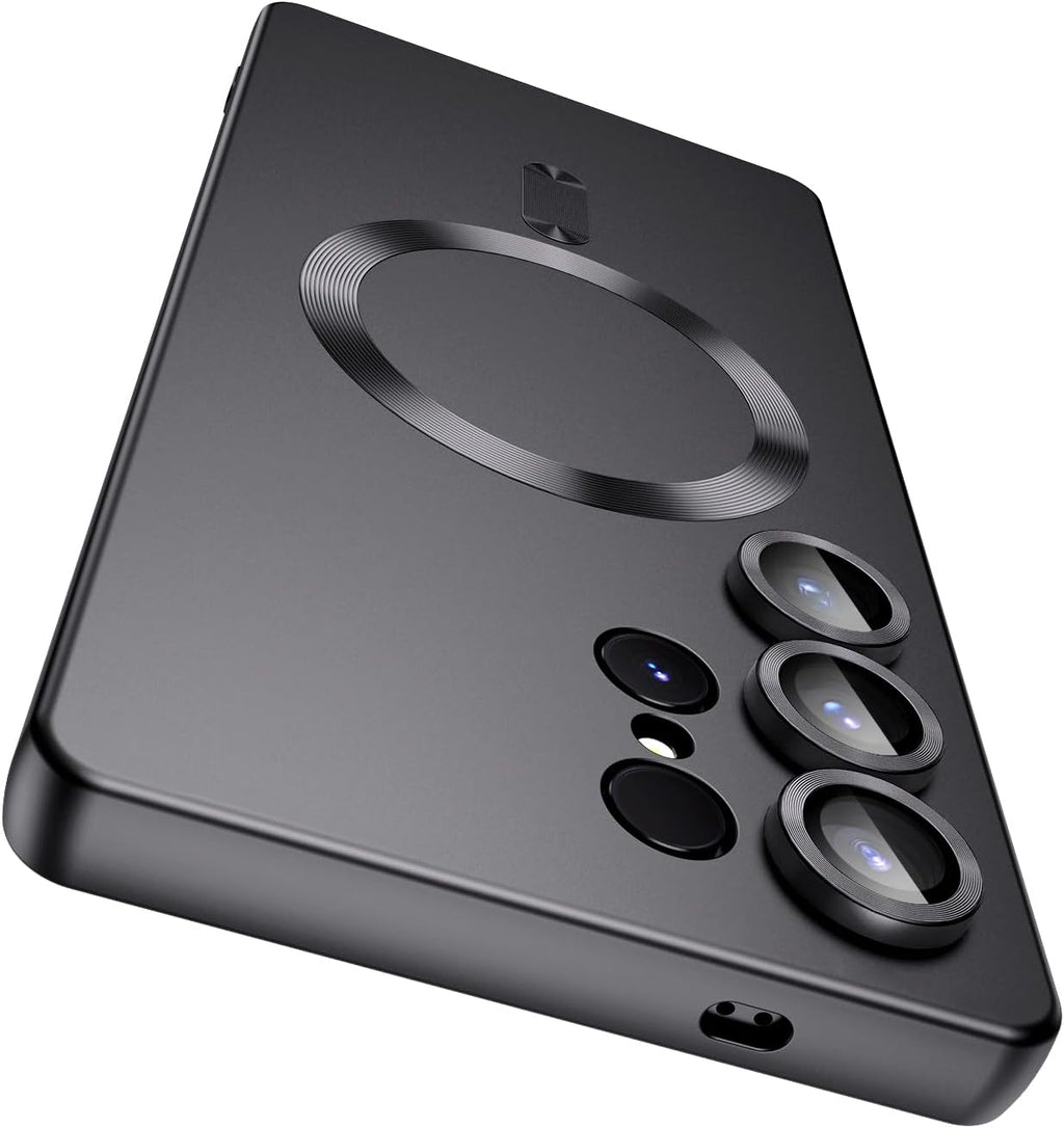 Magnetic for Samsung Galaxy S25 Ultra Case [Compatible with MagSafe][Built-in Camera Lens Protector] Slim Soft Silicone Bumper Shockproof Metallic Luster Phone Shell (Black)