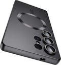 Magnetic for Samsung Galaxy S25 Ultra Case [Compatible with MagSafe][Built-in Camera Lens Protector] Slim Soft Silicone Bumper Shockproof Metallic Luster Phone Shell (Black)