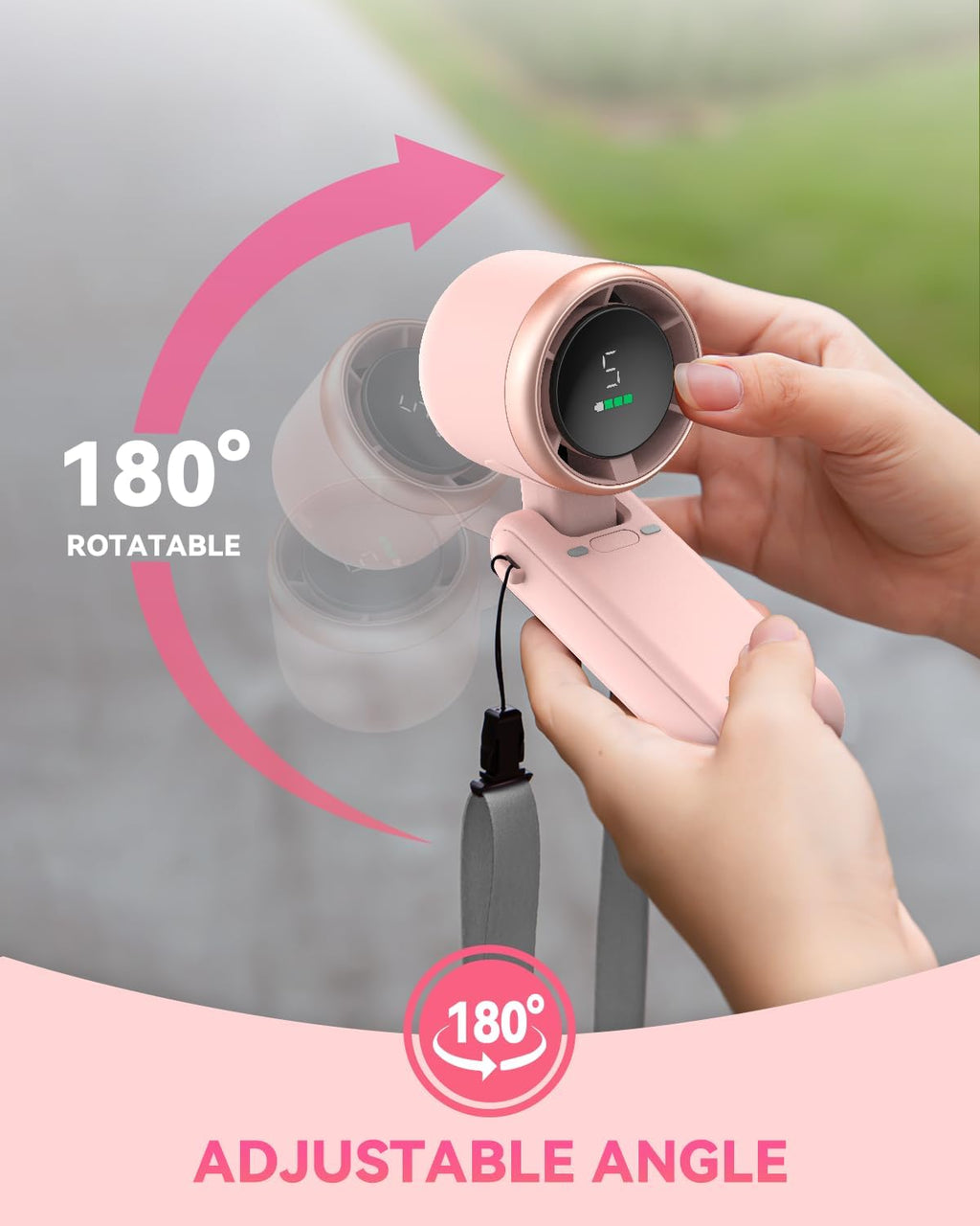Portable Handheld Turbo Fan, 5-Speed Personal Fans, 5000mAh Rechargeable Fans Up to 12 Hours, Weight only 0.6lb Small Fan, Hand/Neck/Desk Fan 3 IN 1, Beach Vacation Essentials(Pink)