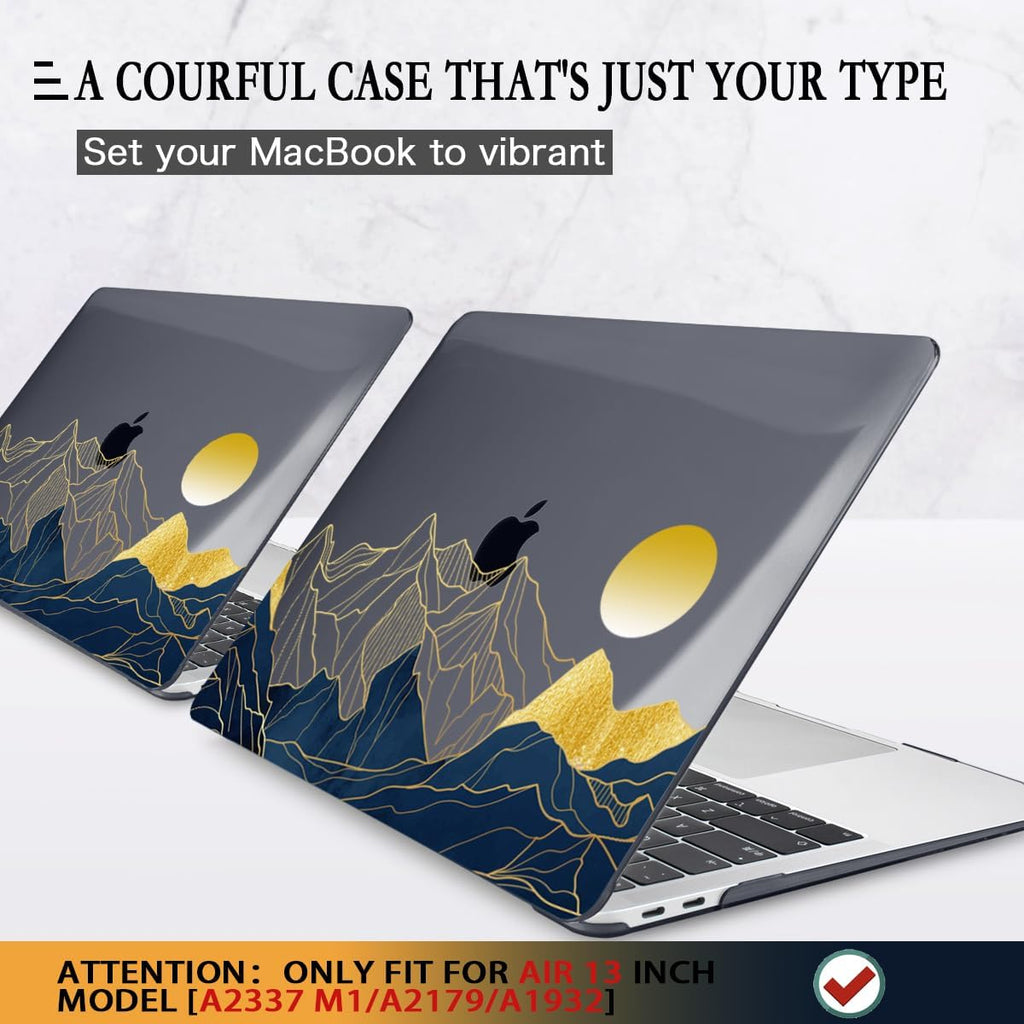 CISSOOK for MacBook Air 13 Inch Case A2337 M1 A2179 A1932 Model 2021-2018 Released, 13 inch Hard Shell Cover with Keyboard Cover for MacBook Air 13 M1 Case with Touch ID - Mountain & Raised Sun