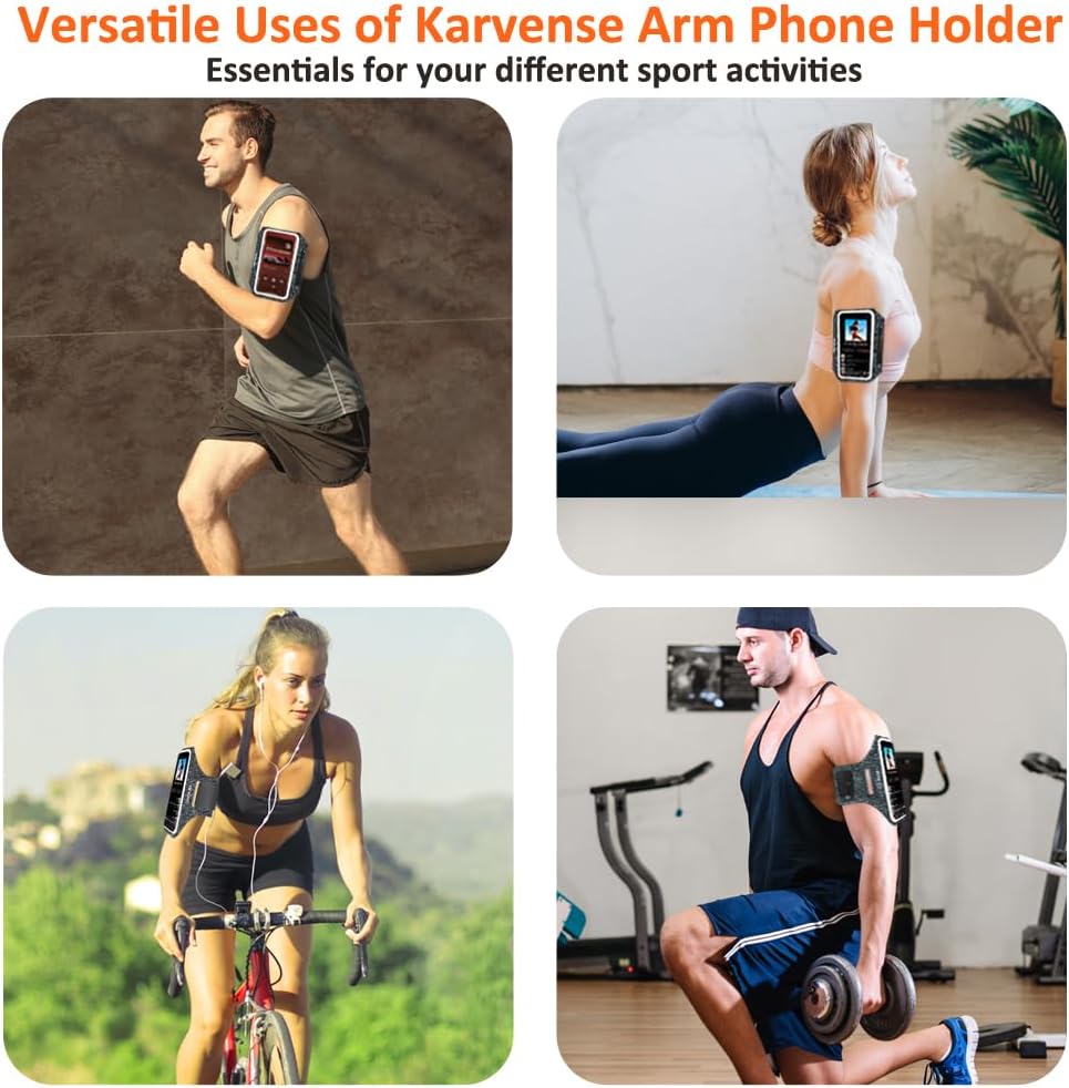 Phone Holder for Running-Arm Band for Running for iPhone & Samsung Galaxy, Cell Phone Armband Holder for Walking, Gym, Workout, Men, Women, w/Adjustable Strap&Zipper Pocket (Black Heather-M)