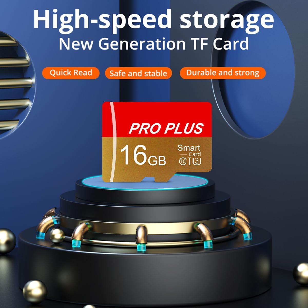 2 Pack TF Card 16GB with Adapter, High Speed Memory Card, UHS-I C10 A1 Memory TF Card for Tablet/Mobile Phone/Camera/Car Audio/Game Console (TF162 Red Gold 16GB)