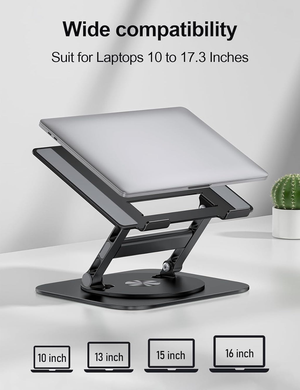 Laptop Stand, H-Design Stable Computer Stand, Ergonomic Laptop Riser with 360° Rotating Base, Notebook Compatible with All 10-17” Laptops, Black