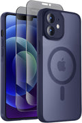 Designed for iPhone 12 Case, Compatible with MagSafe, with Privacy Screen Protectors X2, [Camera Protection] [15FT Military Drop Protection] Shockproof Phone Case, 6.1", Navy Blue