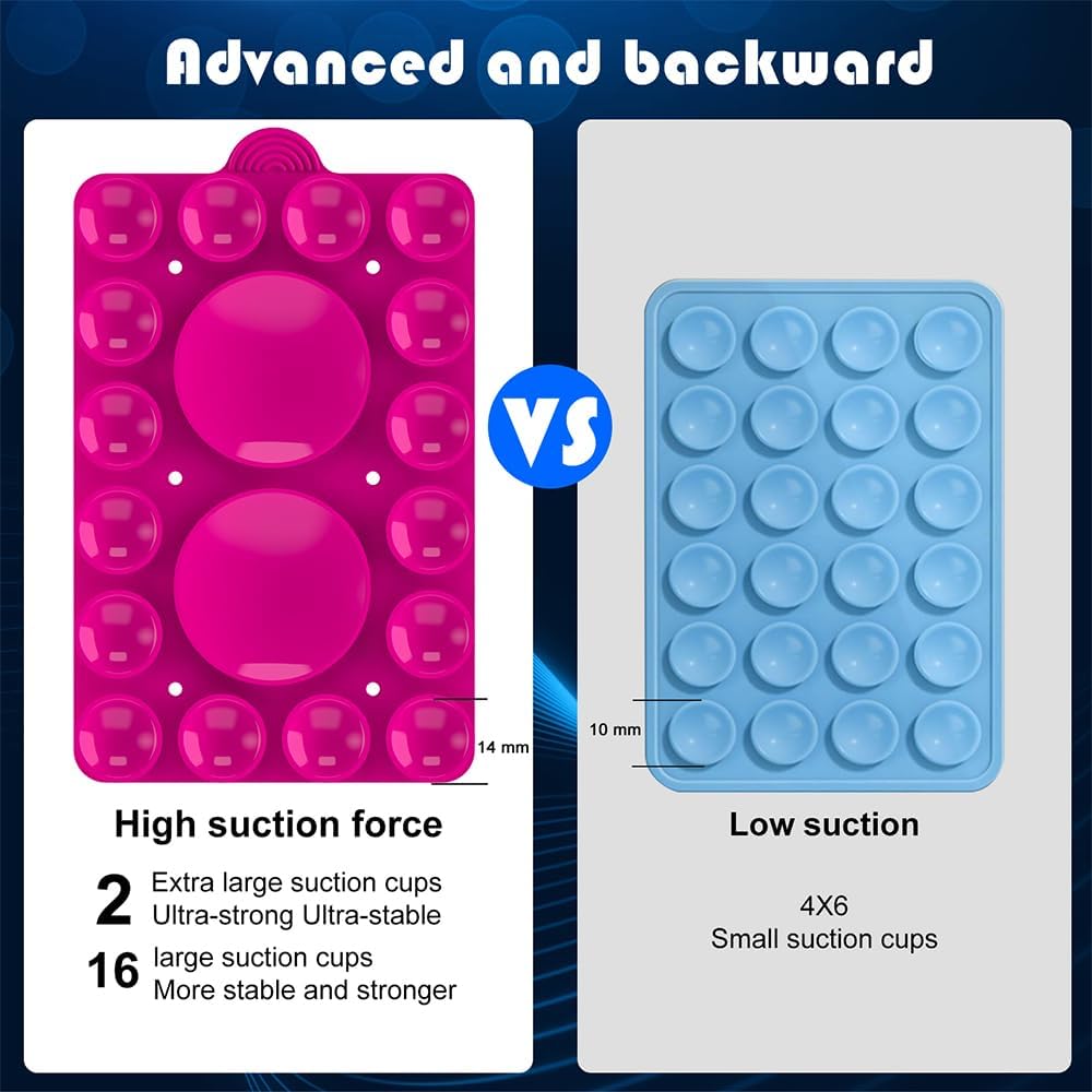Double Sided Silicone Suction Phone Holder Mount,Compatible with iPhone and Android Cases Hands-Free Mirror Shower Phone Mount Strong Grip Holder (Rose Pink, Double Sided 2PCS)