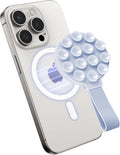 Magnetic Suction Phone Case Mount, Silicone Suction Cup Grip Stand for MagSafe Case, Hands-Free Phone Holder for iPhone 16/15/14 Pro Max, TikTok Videos, Selfies, Women Gift (Light Pink)911001A (Blue)