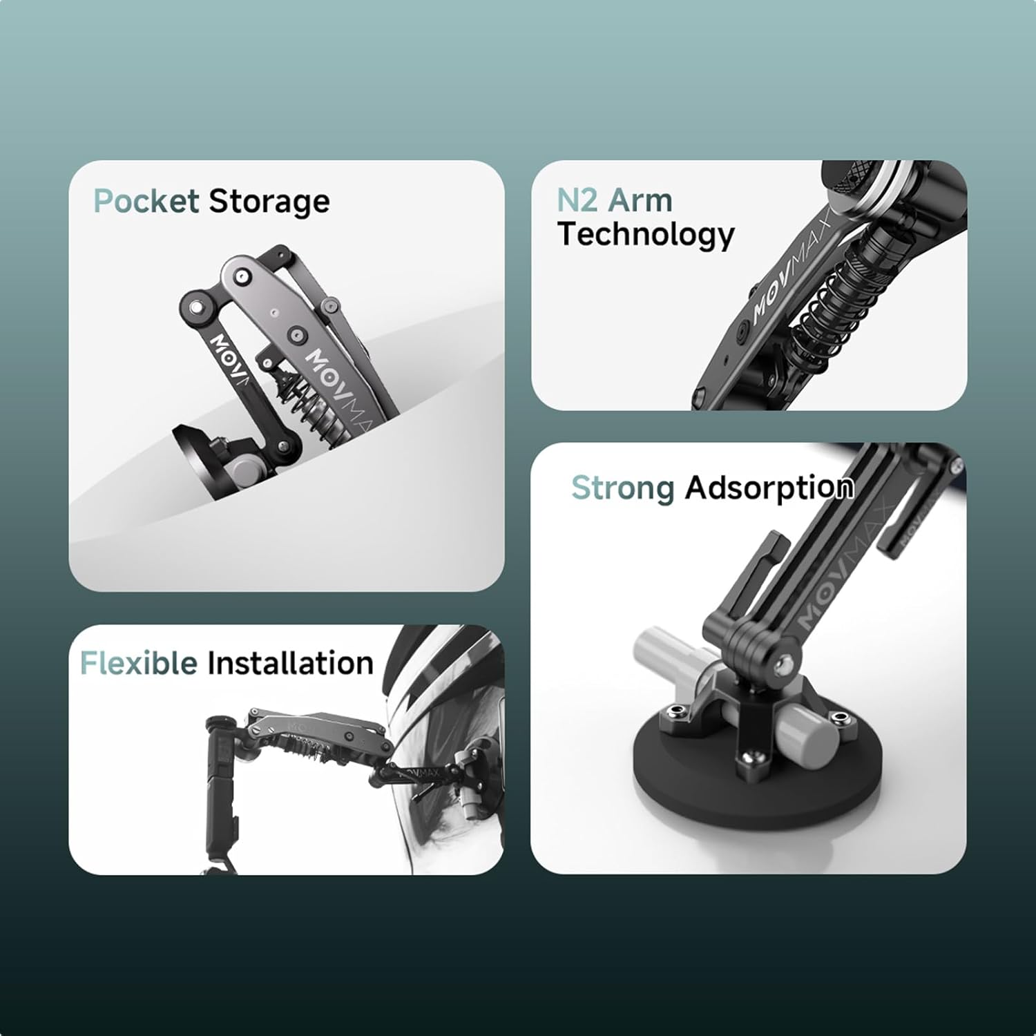 MOVMAX Blade Arm for DJI Pocket 3, Insta 360, and GoPro Hero 12 Cameras with N2 Arm Technology and Universal Locking Screw, Car Suction Cup Mount (ICY Rose)