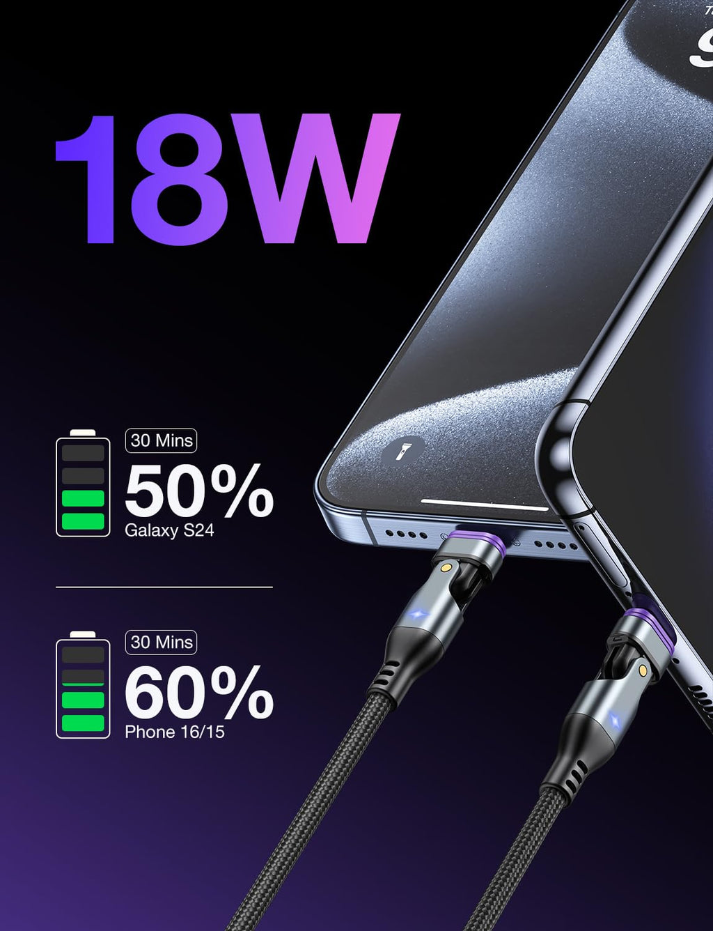 AUFU 16PIN USB C Magnetic Charging Cable (3Pack, 3.3/3.3/3.3ft), 180° Rotation Magnetic Charger Cable/Magnet USB C Cable/Magnet Phone Charger/Date USB Charging Cord for Phone/Tablet/Laptop