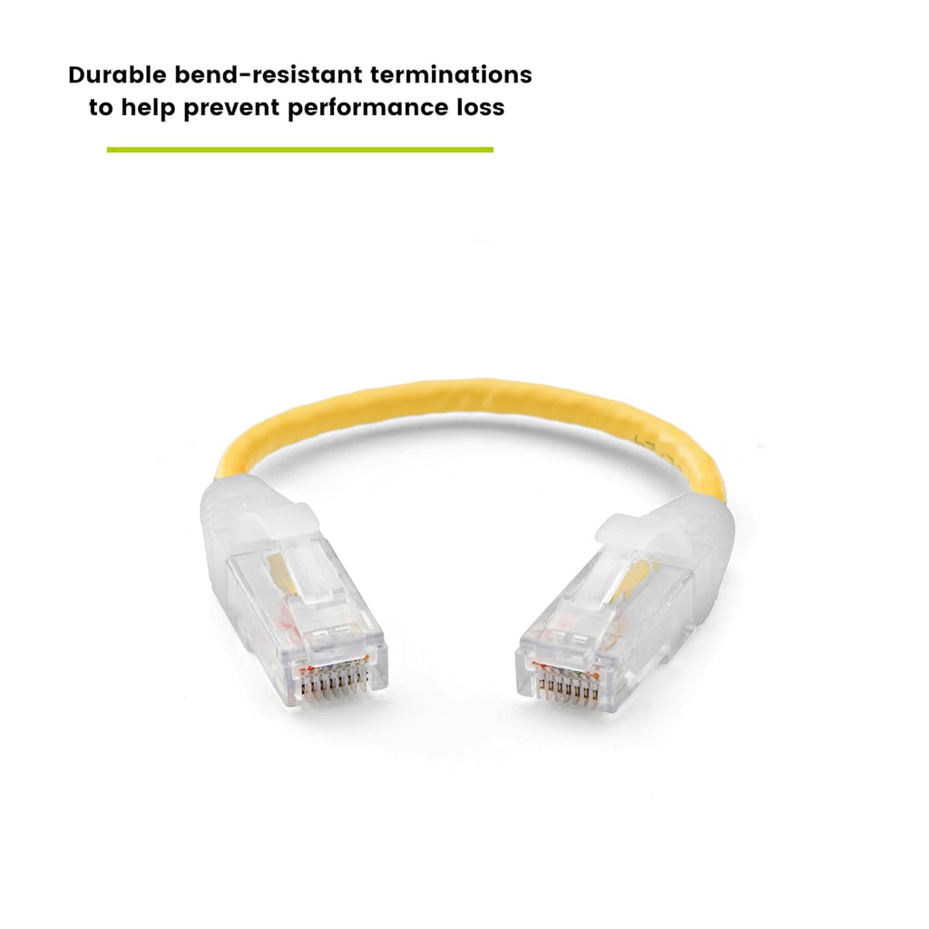 TRUECABLE Cat6 Component Rated Patch Cable, Unshielded (U/UTP), 6in, Yellow, 28AWG Solid Copper, Snagless 10G High-Speed Ethernet Cable, PoE++ 4PPoE 100W, UL Listed, RoHS-3, 1 Pack