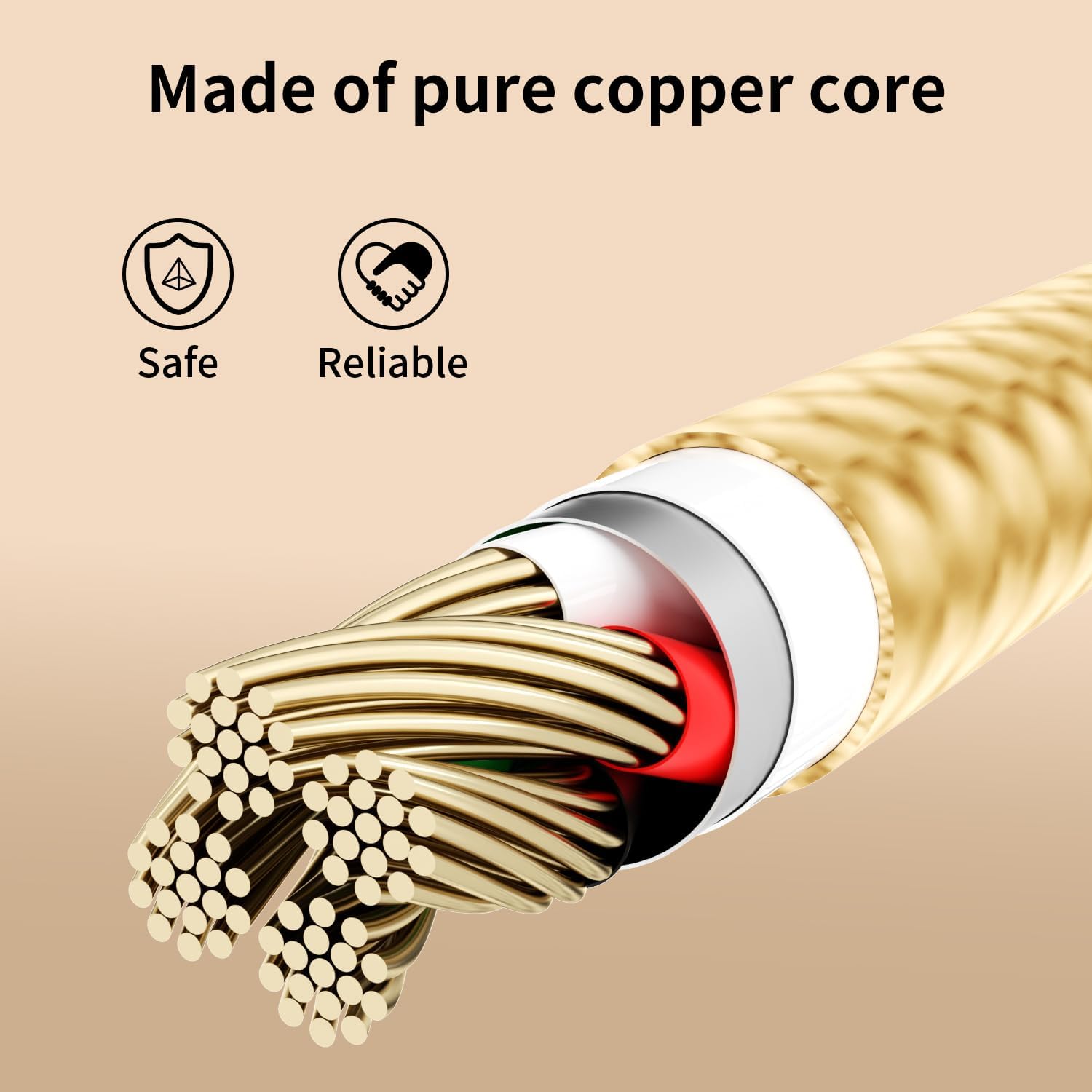 USB C Multi Charging Cable [2Pack 4FT], 3 in 1 Charging Cable Nylon Braided USB-C Multiple Charger Cord with Type-C, Micro USB and IP Port for Cell Phones and More (Golden)